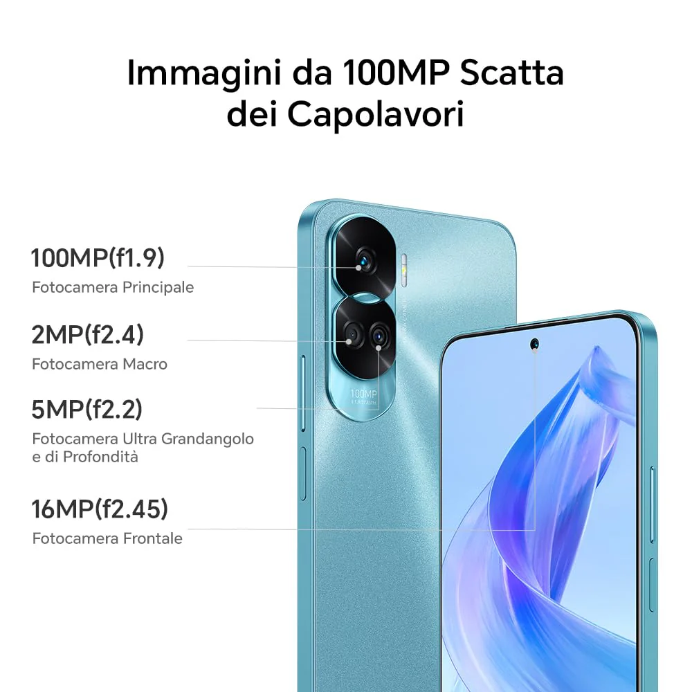 HONOR 90 Lite Smartphone 5G, 8 GB RAM und 256 GB, FullView Display von 6,7 Zoll bei 90 Hz, Dreifachkamera mit 100 MP mit 4500 mAh Akku, Dual SIM, Android 13, Cyan Lake - Image 7