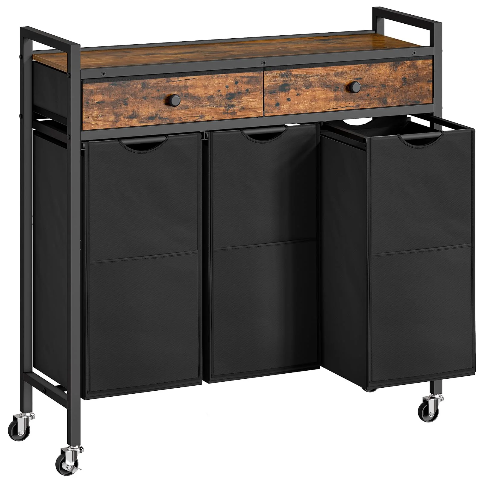 HOOBRO Wäschekorb 3 Fächer,Wäschesammler, ausziehbare und herausnehmbare Wäschesäcke, 2 Schubladen Oxford-Stoff, für Wäscheraum, Vintagebraun und Schwarz EBF78XY01 - Image 8