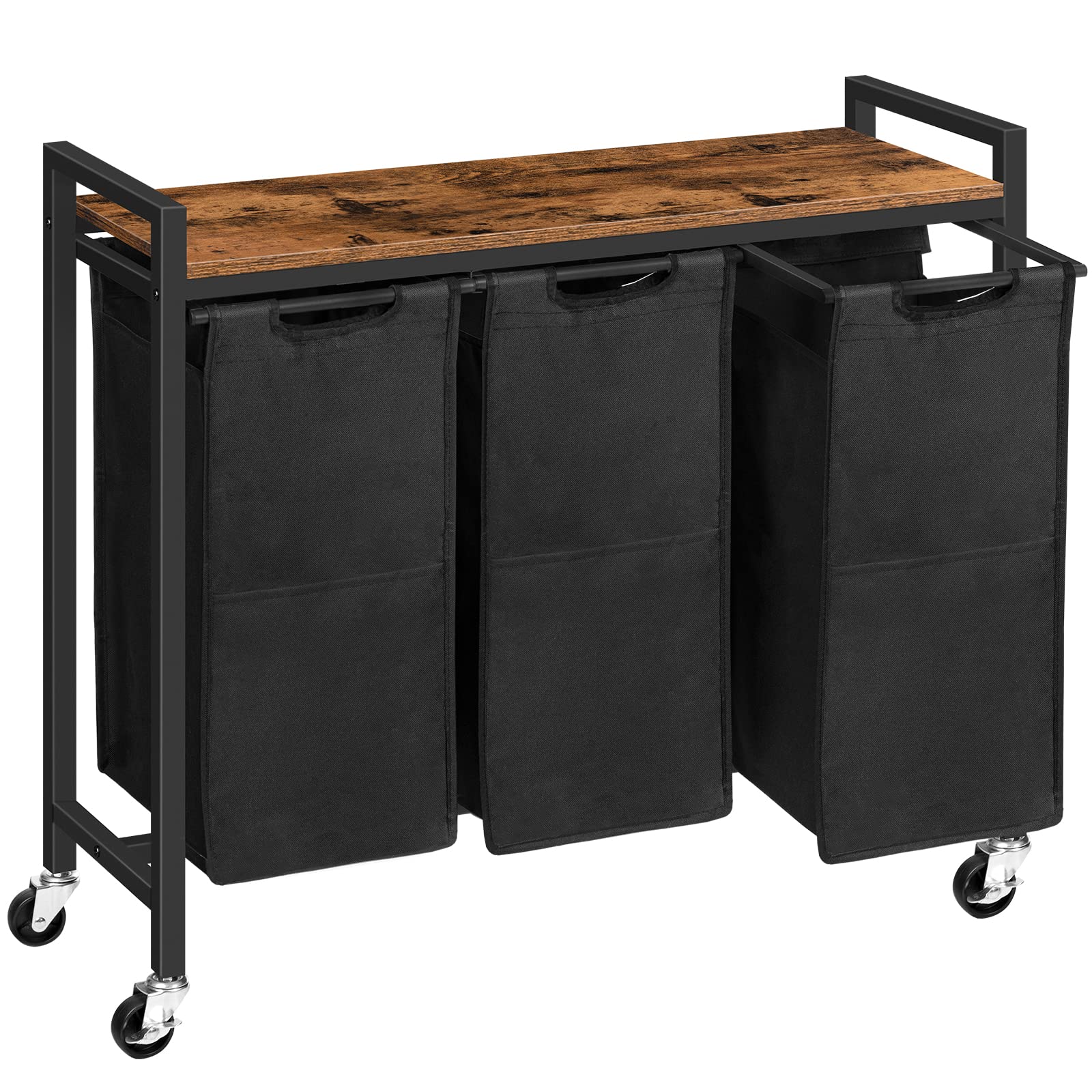 HOOBRO Wäschekorb 3 Fächer, Wäschesammler mit Ablage, Wäschebox, Wäschewagen, 3 x 39,8 L, Wäschesack aus Oxford-Gewebe, 84 x 33 x 74,5 cm, Vintagebraun-Schwarz EBF38XY01G1 - Image 4