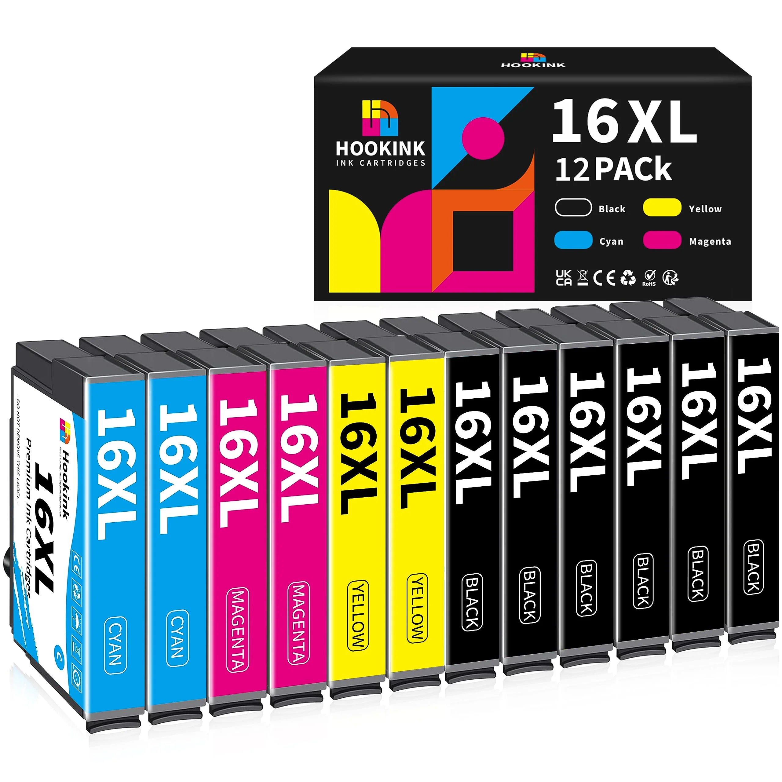 Hookink 16XL Druckerpatronen Multipack Ersatz für Epson 16XL16 XL Patronen für Epson WF-2760 WF-2510 WF-2630 WF-2660 WF-2010 WF-2540 W-F2750 WF-2650 WF-2520 WF-2530 (12er-Pack)