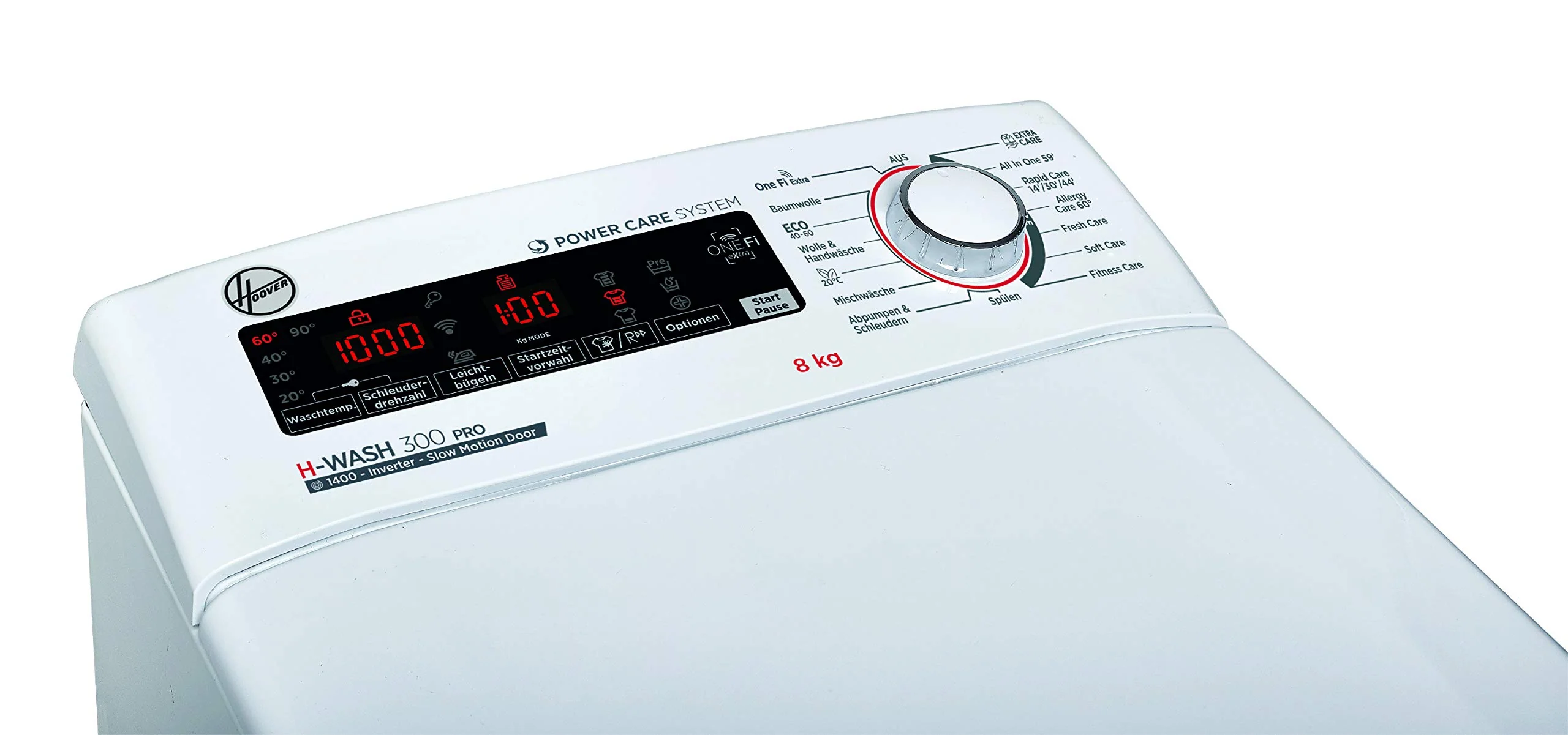 Hoover H-WASH 300 H3TFMQ48TAMCE-84 Waschmaschine Toplader / 8 kg / 1400 U/Min/BPM Inverter Motor/Power Care System/All in One Programm/Slow Motion Öffnungsmechanismus/deutsche Bedienblende