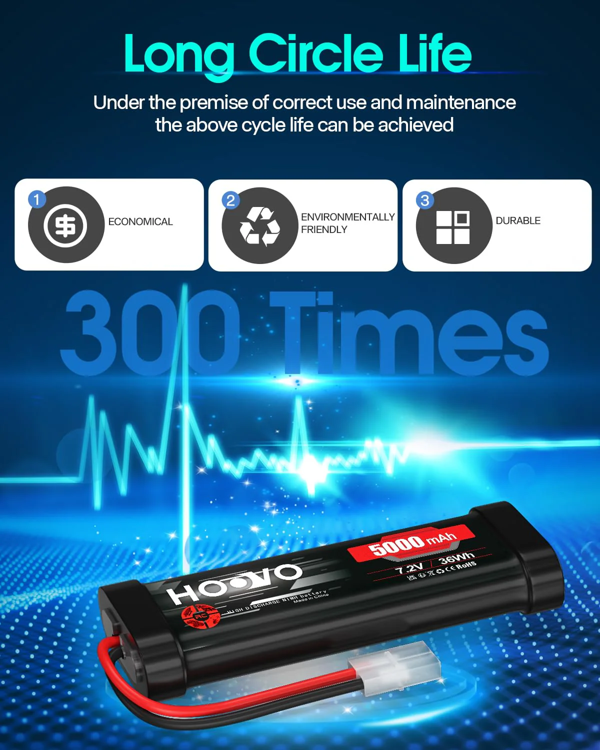 HOOVO 7,2 V NiMH Akku 5000mAh 6 Zellen RC Battery/Batterie für RC Car Autos Flugzeug Hubschrauber Boot Buggy Modellbau Spielzeug (2 Packungen - Image 4
