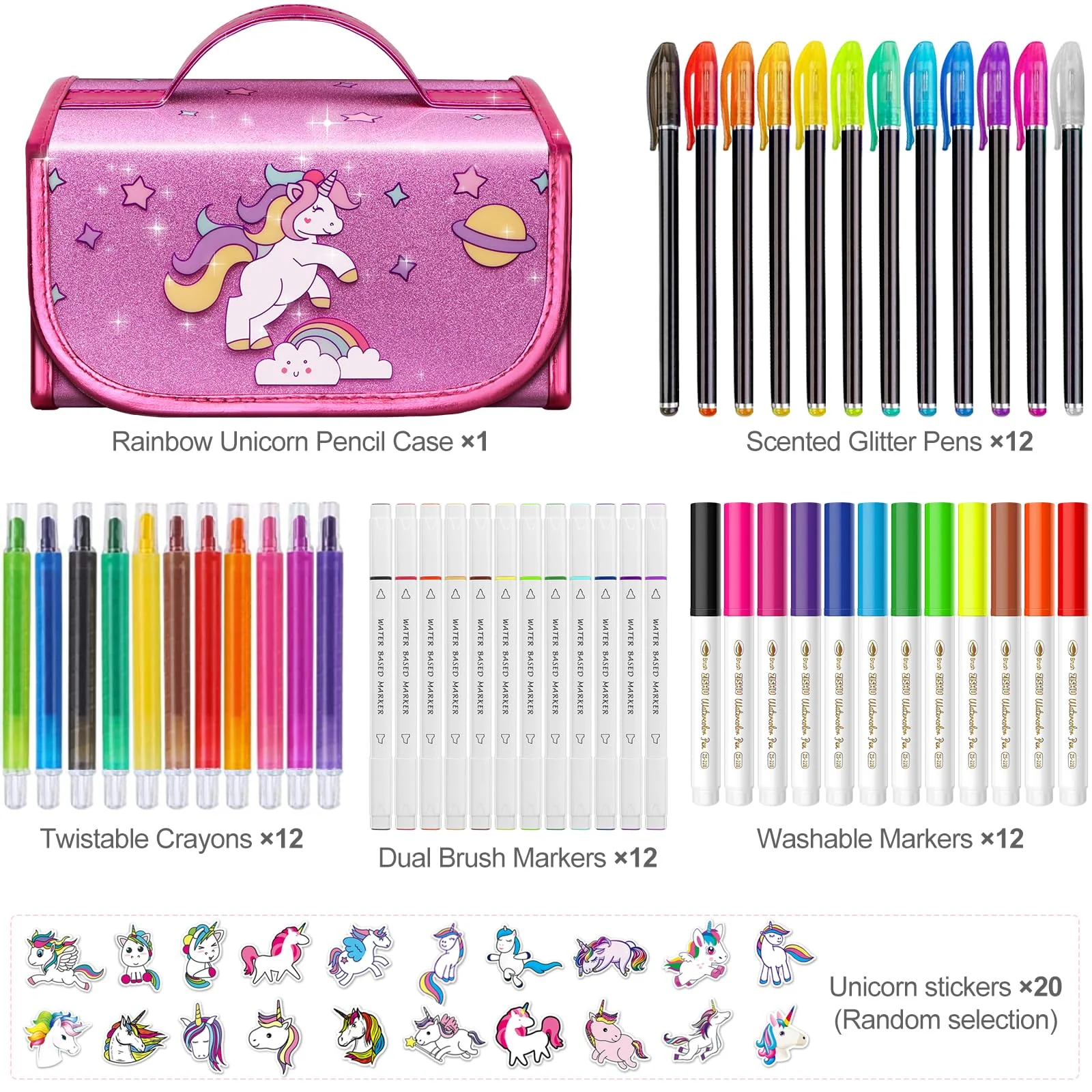Hot Bee Einhorn Federmäppchen, Einhorn Geschenke für Mädchen 3-7 Jahre, Filzstifte Glitzerstifte, Bastelset Kinder 3-6 Jahre, Pferde Mädchen Geschenk - Image 2