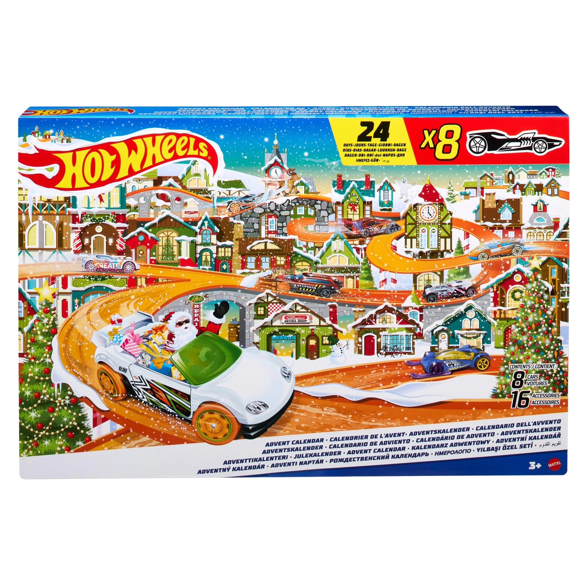 Hot Wheels Adventskalender - 8 Autos und 16 winterliche Zubehörteile hinter 24 nummerierten Türchen, inklusive Spielmatte, für Kinder Fans, HKL74 - Image 2