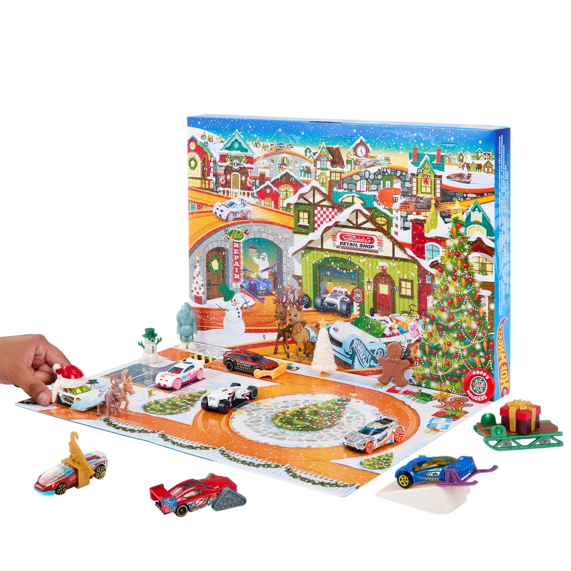 Hot Wheels Adventskalender - 8 Autos und 16 winterliche Zubehörteile hinter 24 nummerierten Türchen, inklusive Spielmatte, für Kinder Fans, HKL74 - Image 4