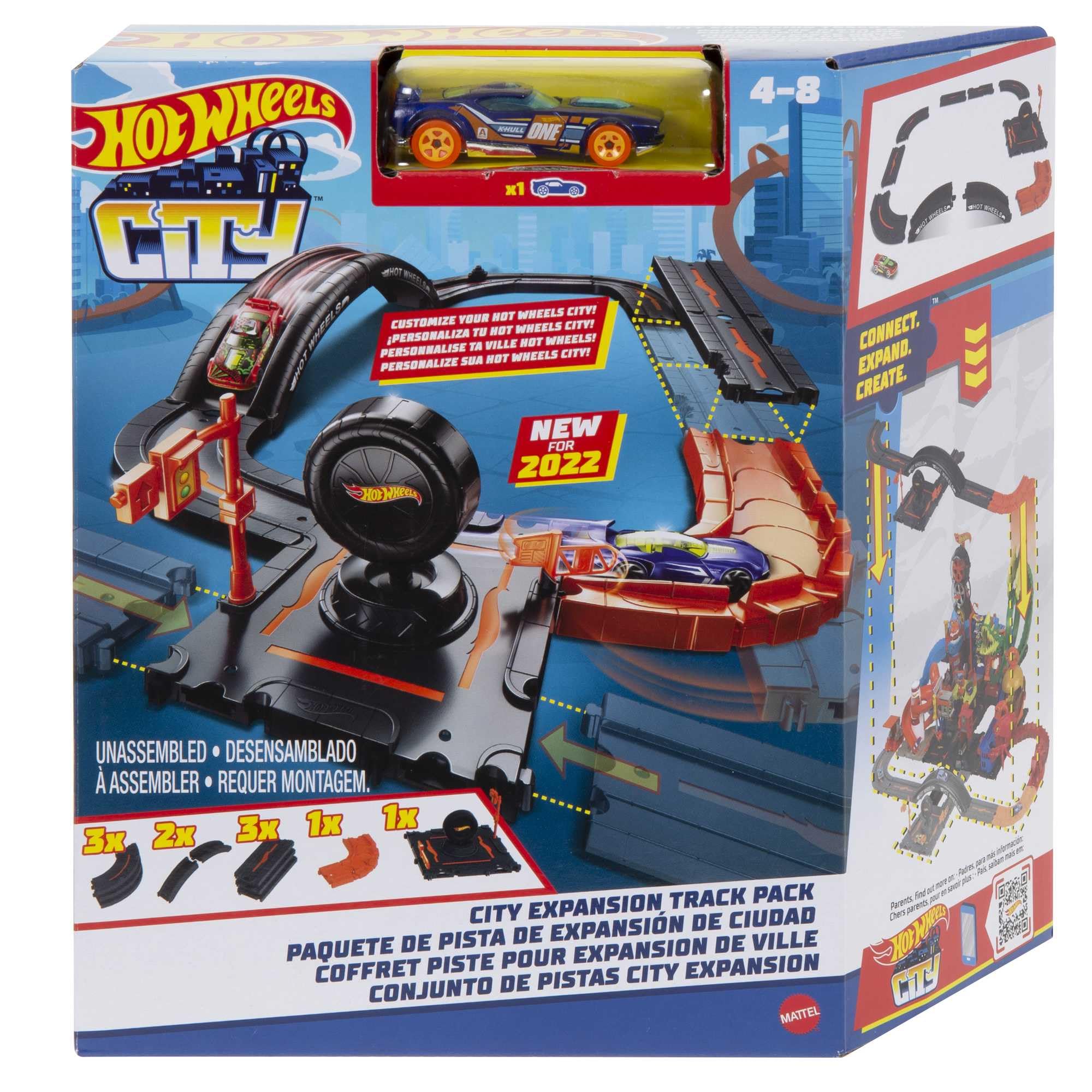HOT WHEELS City - Erweiterungs-Streckenset inklusive 10 Komponente für individuelle Gestaltung und Action-Auto, Kinder ab 4 Jahre, HDN95