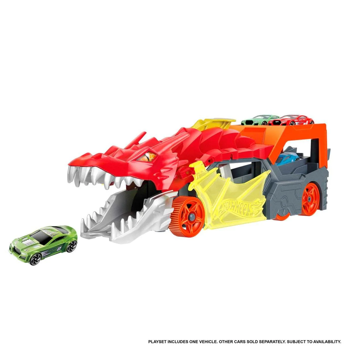 Hot Wheels City Spielzeugauto Track-Set, Drachen-Starter-Transporter und Auto im Maßstab 1:64, schießt Fahrzeuge aus Maul des Biests, zur Aufbewahrung von bis zu 5 Fahrzeugen - Image 5