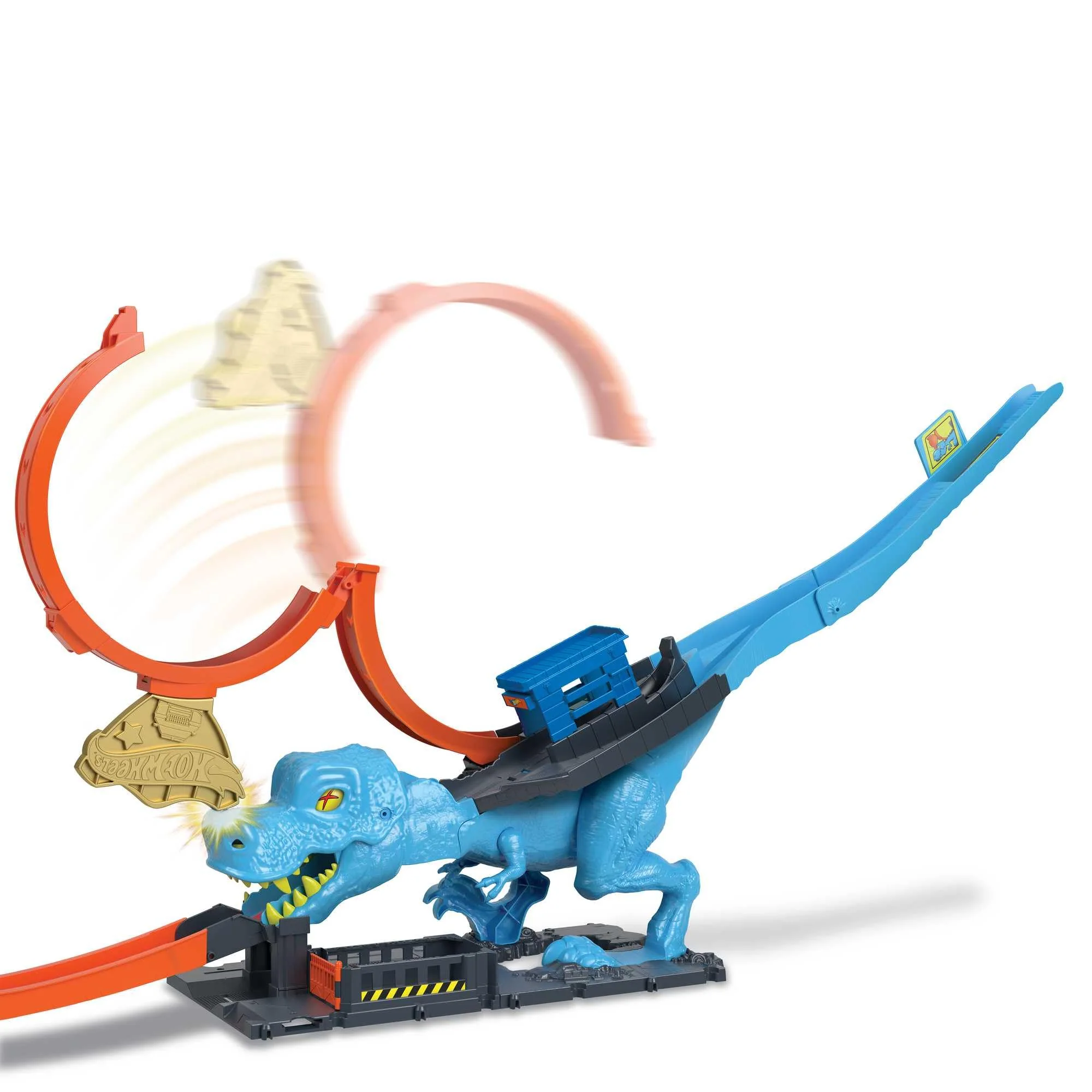 Hot Wheels City T-Rex Angriff - Geschicklickheit durch genaues Timing, Polizeiwache, Looping, Dinosaurier, Kreuz-Augen, für Kinder ab 4 Jahren, HNP77 - Image 2