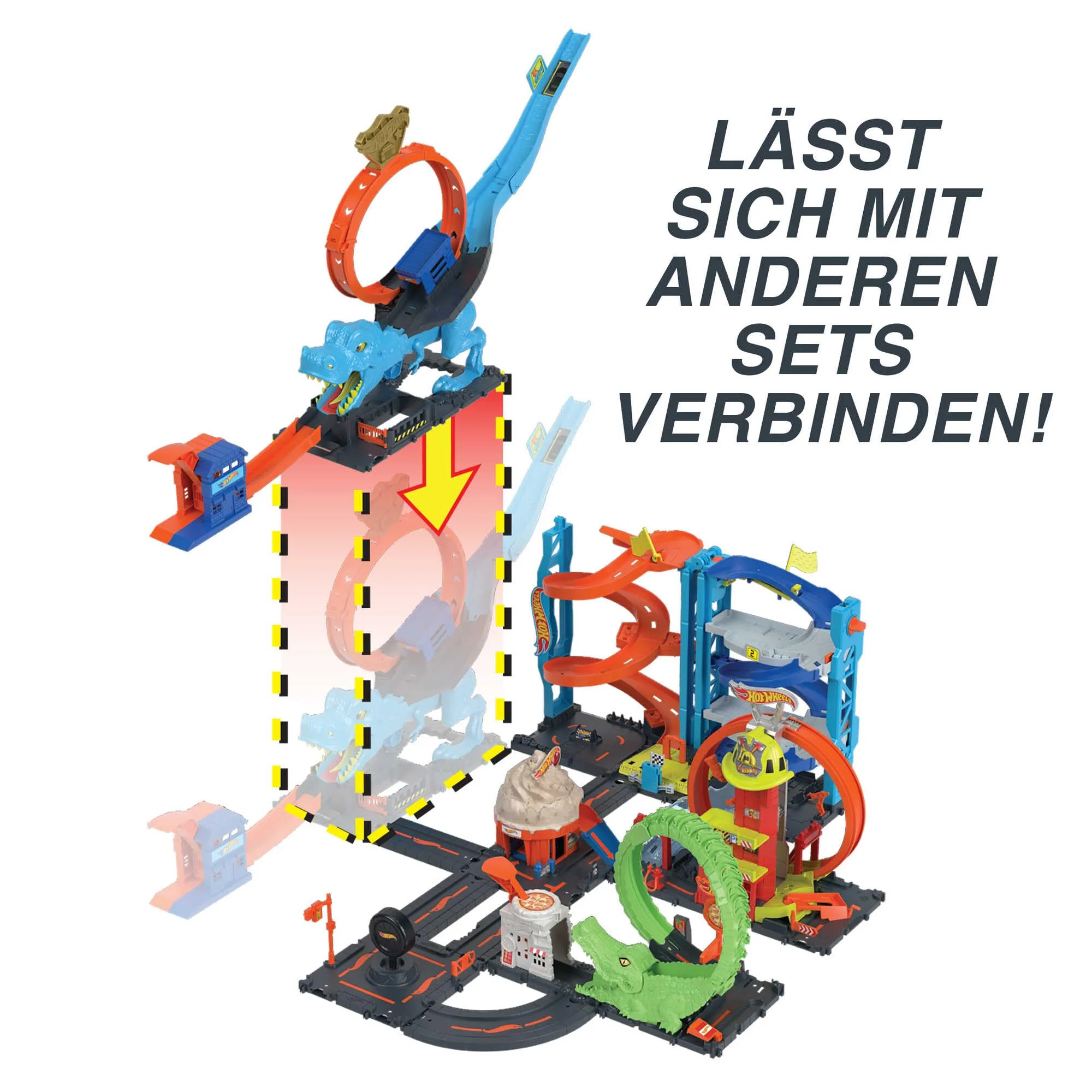 Hot Wheels City T-Rex Angriff - Geschicklickheit durch genaues Timing, Polizeiwache, Looping, Dinosaurier, Kreuz-Augen, für Kinder ab 4 Jahren, HNP77 - Image 3