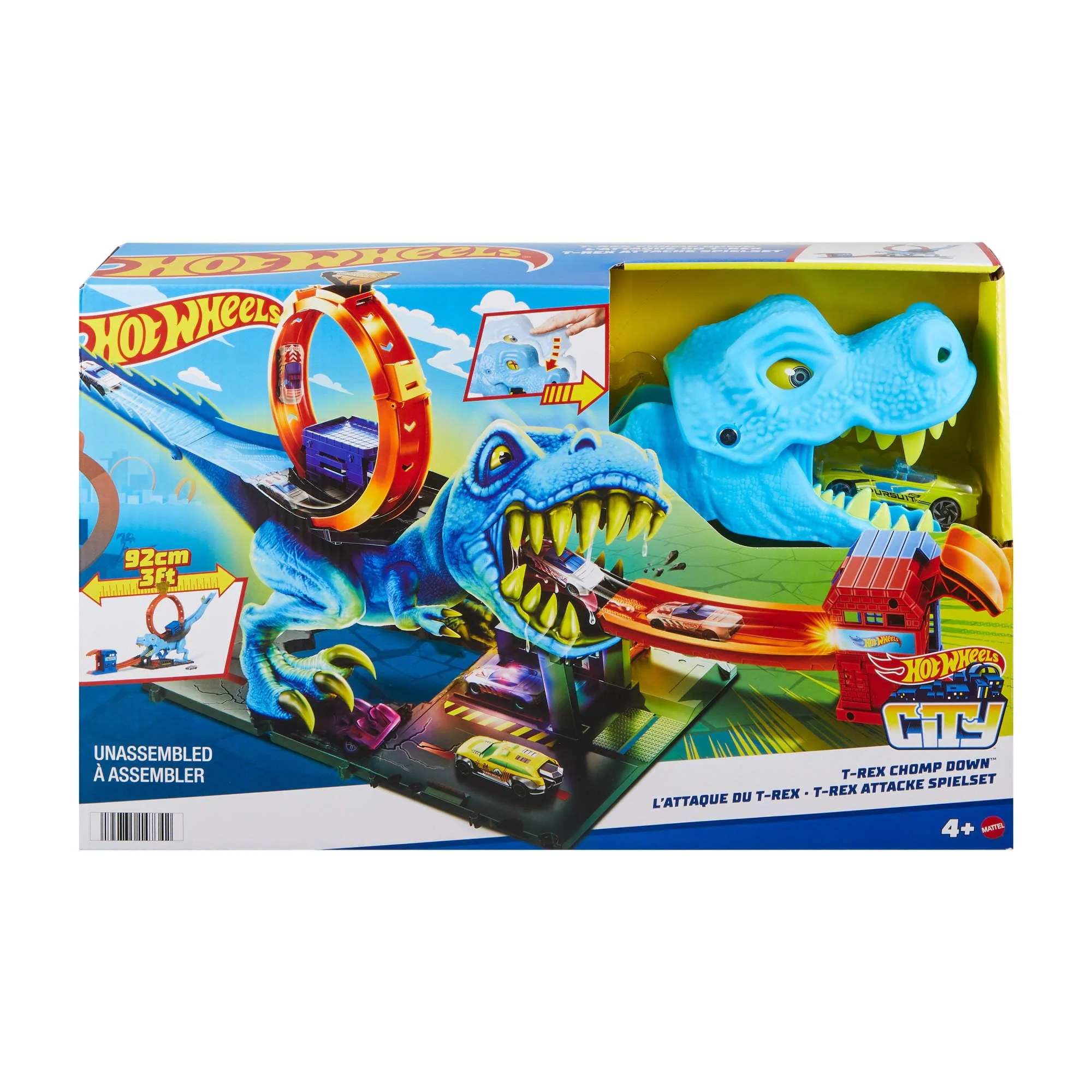 Hot Wheels City T-Rex Angriff - Geschicklickheit durch genaues Timing, Polizeiwache, Looping, Dinosaurier, Kreuz-Augen, für Kinder ab 4 Jahren, HNP77 - Image 4