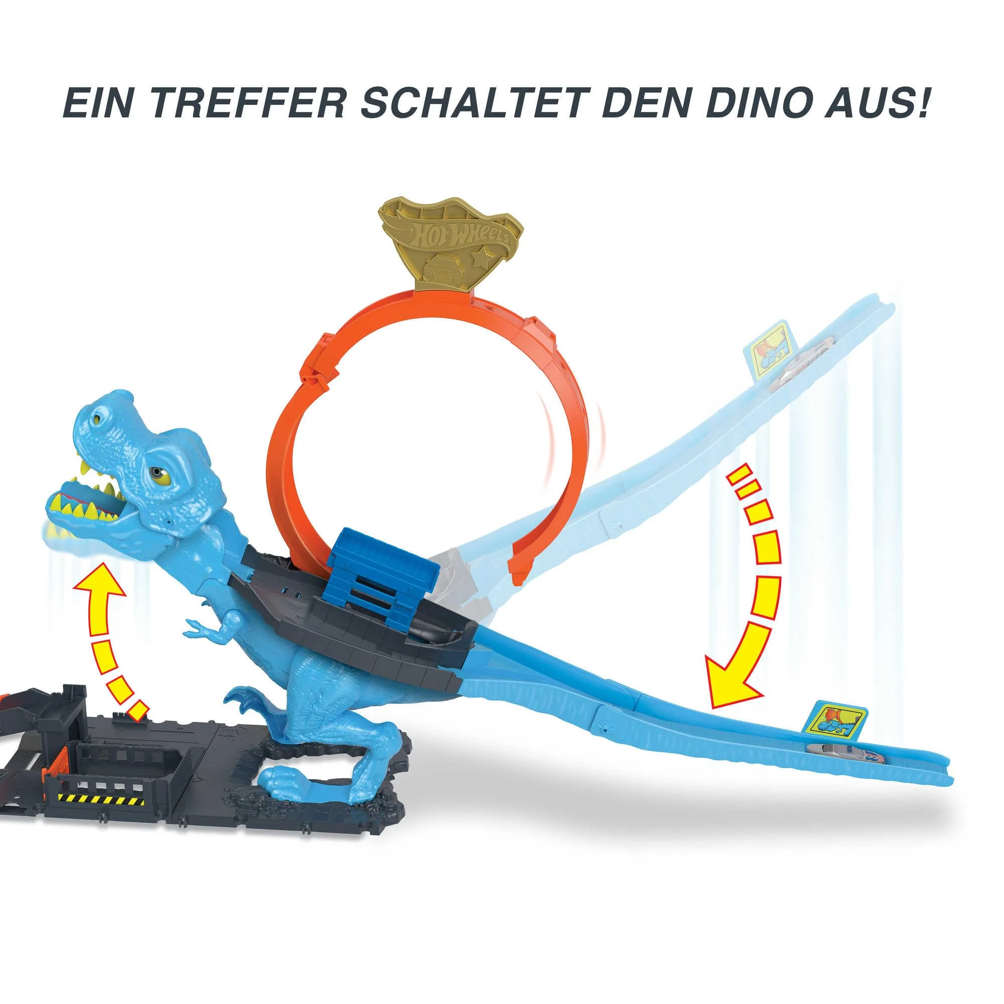Hot Wheels City T-Rex Angriff - Geschicklickheit durch genaues Timing, Polizeiwache, Looping, Dinosaurier, Kreuz-Augen, für Kinder ab 4 Jahren, HNP77 - Image 5