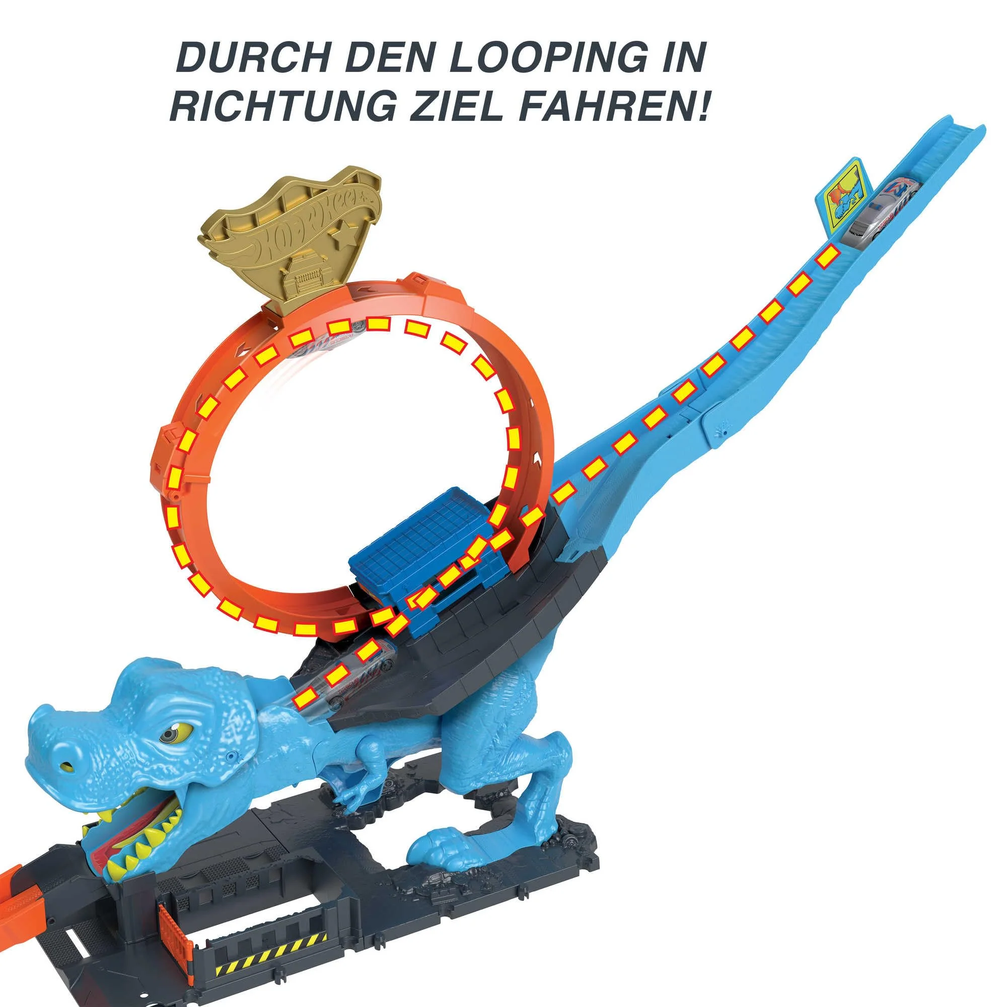 Hot Wheels City T-Rex Angriff - Geschicklickheit durch genaues Timing, Polizeiwache, Looping, Dinosaurier, Kreuz-Augen, für Kinder ab 4 Jahren, HNP77 - Image 6
