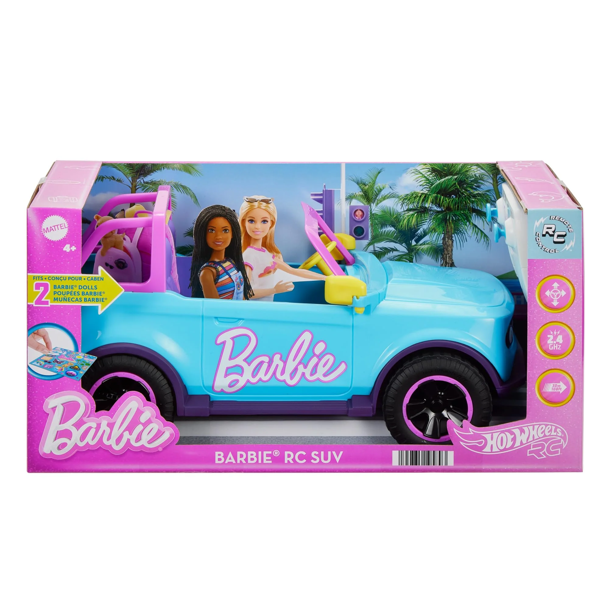 Hot Wheels Ferngesteuertes Auto, Barbie Ferngesteuerter SUV mit Aufklebern, kann 2 Barbie-Puppen Plus Zubehör aufnehmen, individuelle Gestaltung durch aufklebbare Sticker, HTP53 - Image 2