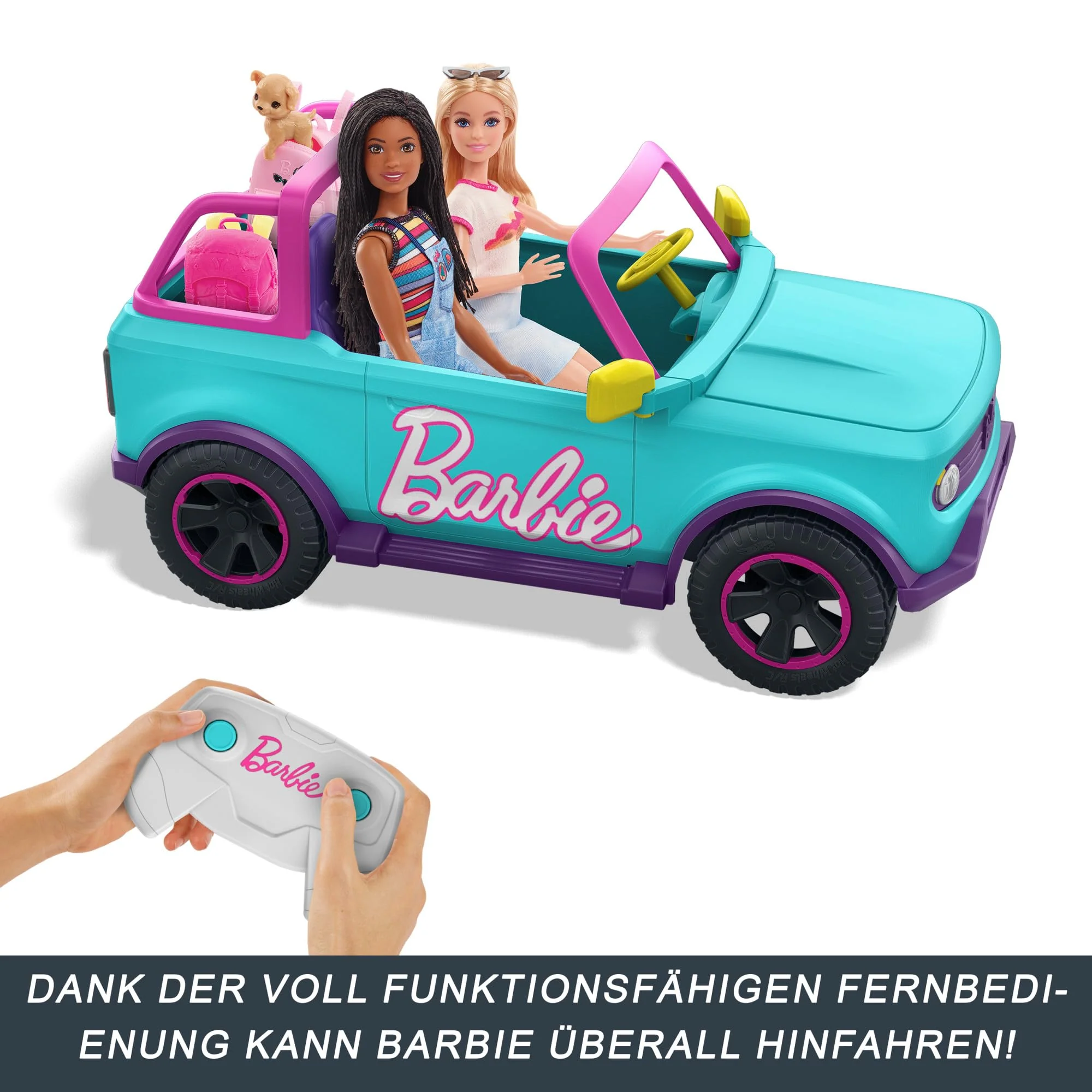 Hot Wheels Ferngesteuertes Auto, Barbie Ferngesteuerter SUV mit Aufklebern, kann 2 Barbie-Puppen Plus Zubehör aufnehmen, individuelle Gestaltung durch aufklebbare Sticker, HTP53 - Image 4