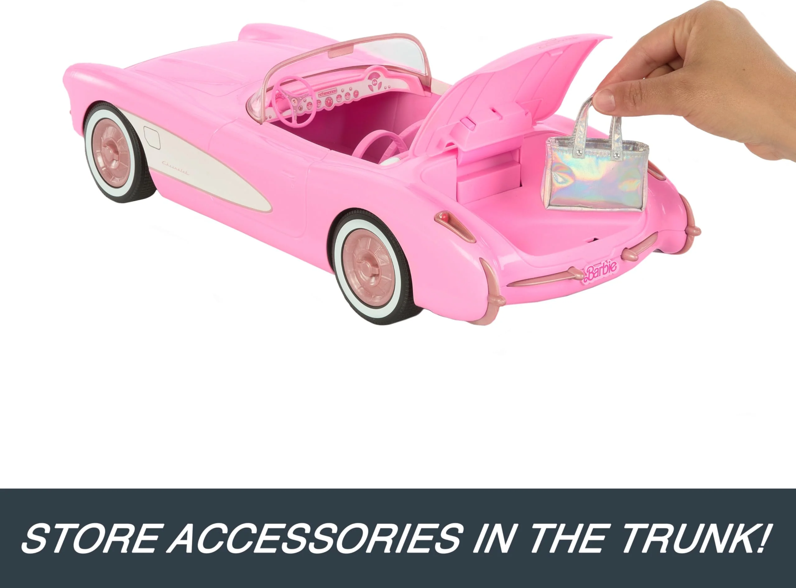 Hot Wheels Ferngesteuertes Auto, R/C Barbie Corvette - ferngesteuertes Fahrzeug, 1956 Corvette Stingray, 2,4 GHz Frequenz, bis zu 8 km/h, Platz für 2 Barbie-Puppen, HPW40 - Image 2