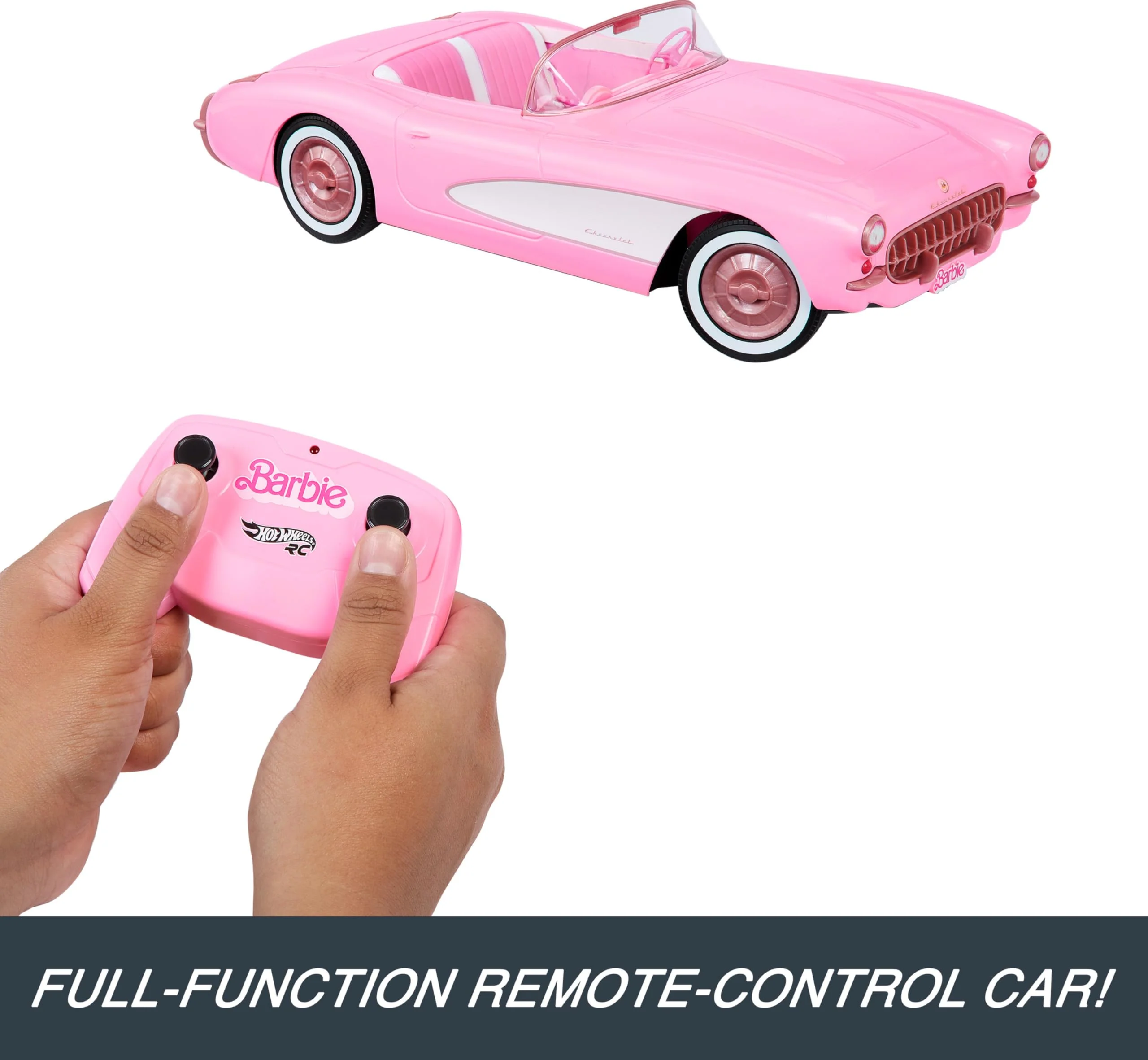 Hot Wheels Ferngesteuertes Auto, R/C Barbie Corvette - ferngesteuertes Fahrzeug, 1956 Corvette Stingray, 2,4 GHz Frequenz, bis zu 8 km/h, Platz für 2 Barbie-Puppen, HPW40 - Image 4