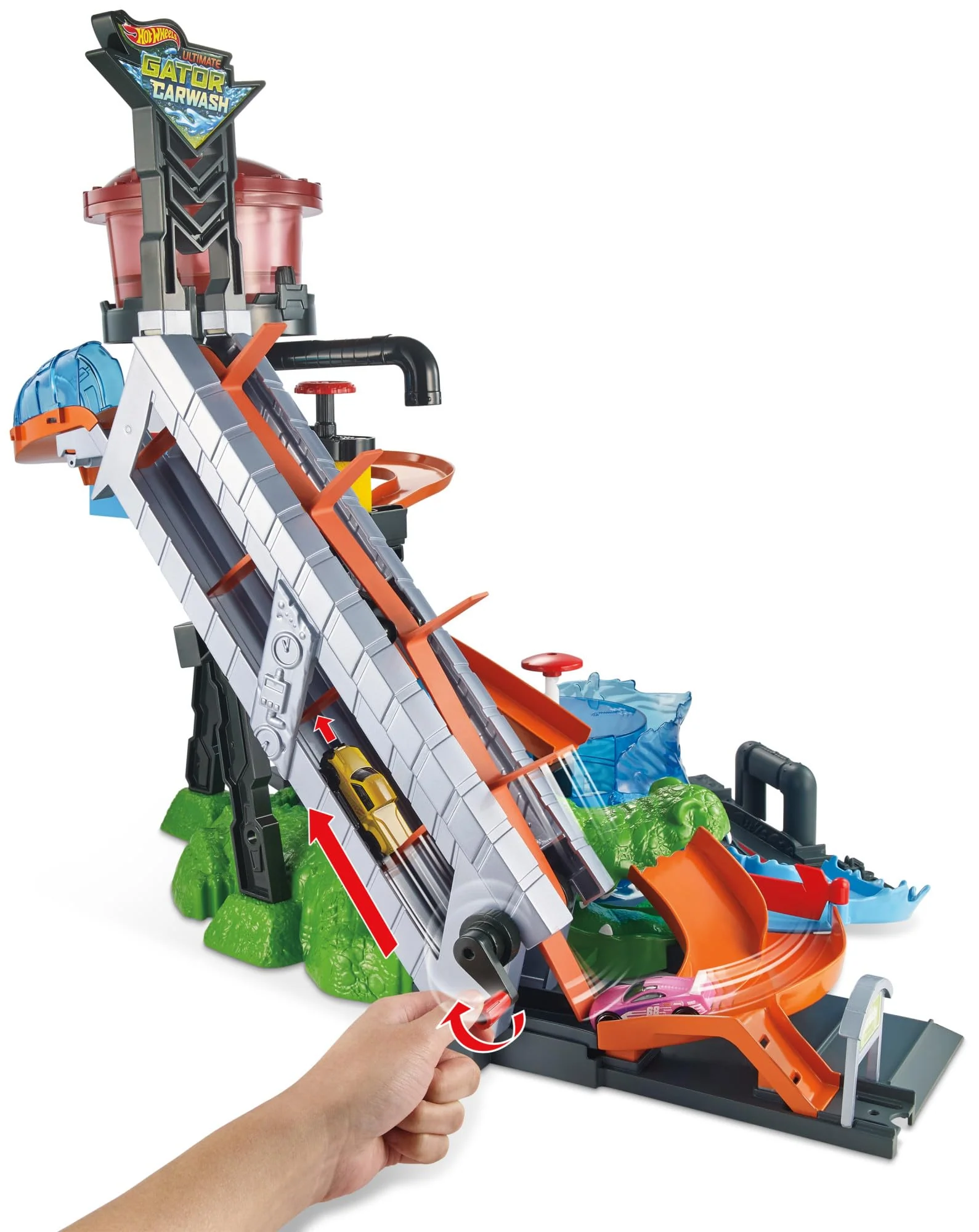 Hot Wheels FTB67 - City Ultimative Autowaschanlage mit Krokodil, Car Wash Waschstation Spielset mit Farbwechseleffekt inkl. 1 Spielzeugauto und Alligator, Spielzeug Autorennbahn ab 4 Jahren - Image 4