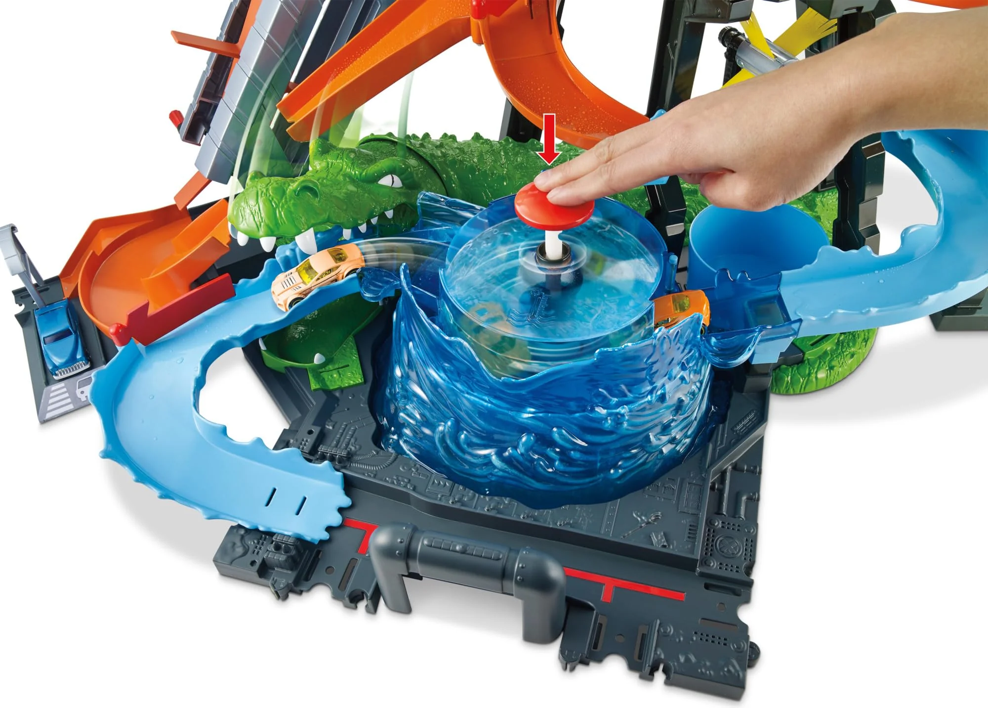 Hot Wheels FTB67 - City Ultimative Autowaschanlage mit Krokodil, Car Wash Waschstation Spielset mit Farbwechseleffekt inkl. 1 Spielzeugauto und Alligator, Spielzeug Autorennbahn ab 4 Jahren - Image 5