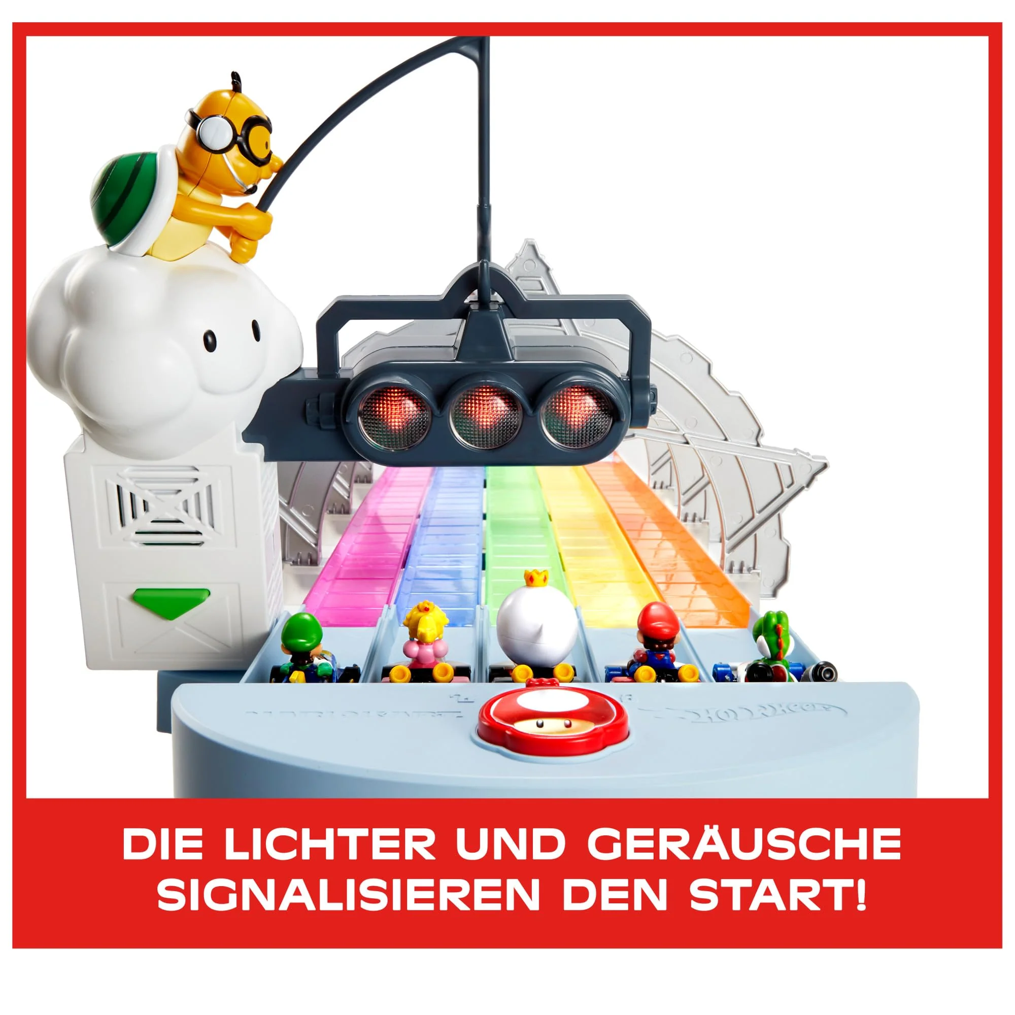 Hot Wheels Mario Kart Autorennbahn in Regenbogen Farben, inkl. 2 Spielzeugautos (Mario & King Boo), mit Beleuchtung und Geräuschen, 2 Aufbaumöglichkeiten, Länge: 2.5m, Spielzeug ab 4 Jahre, GXX41 - Image 4