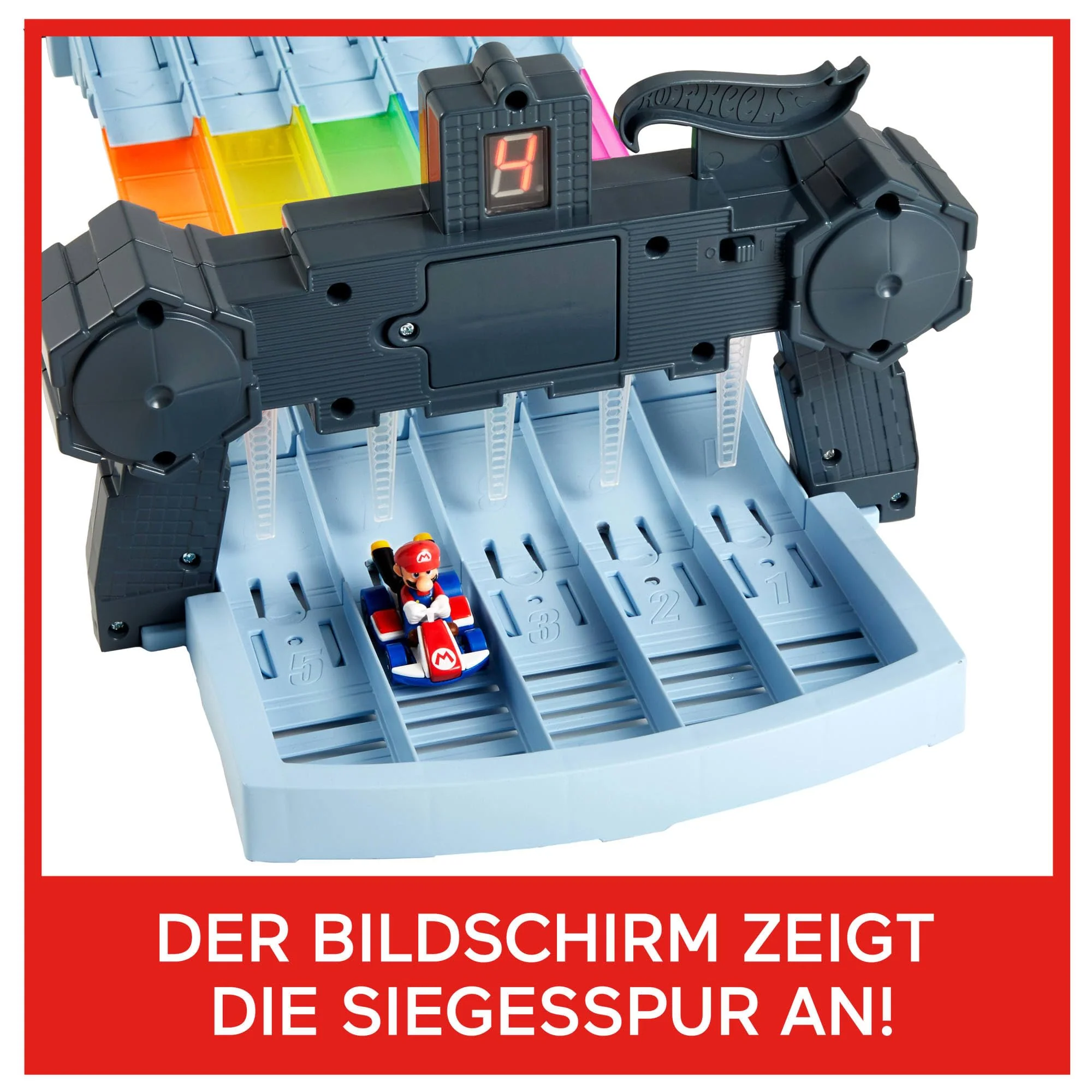 Hot Wheels Mario Kart Autorennbahn in Regenbogen Farben, inkl. 2 Spielzeugautos (Mario & King Boo), mit Beleuchtung und Geräuschen, 2 Aufbaumöglichkeiten, Länge: 2.5m, Spielzeug ab 4 Jahre, GXX41 - Image 5