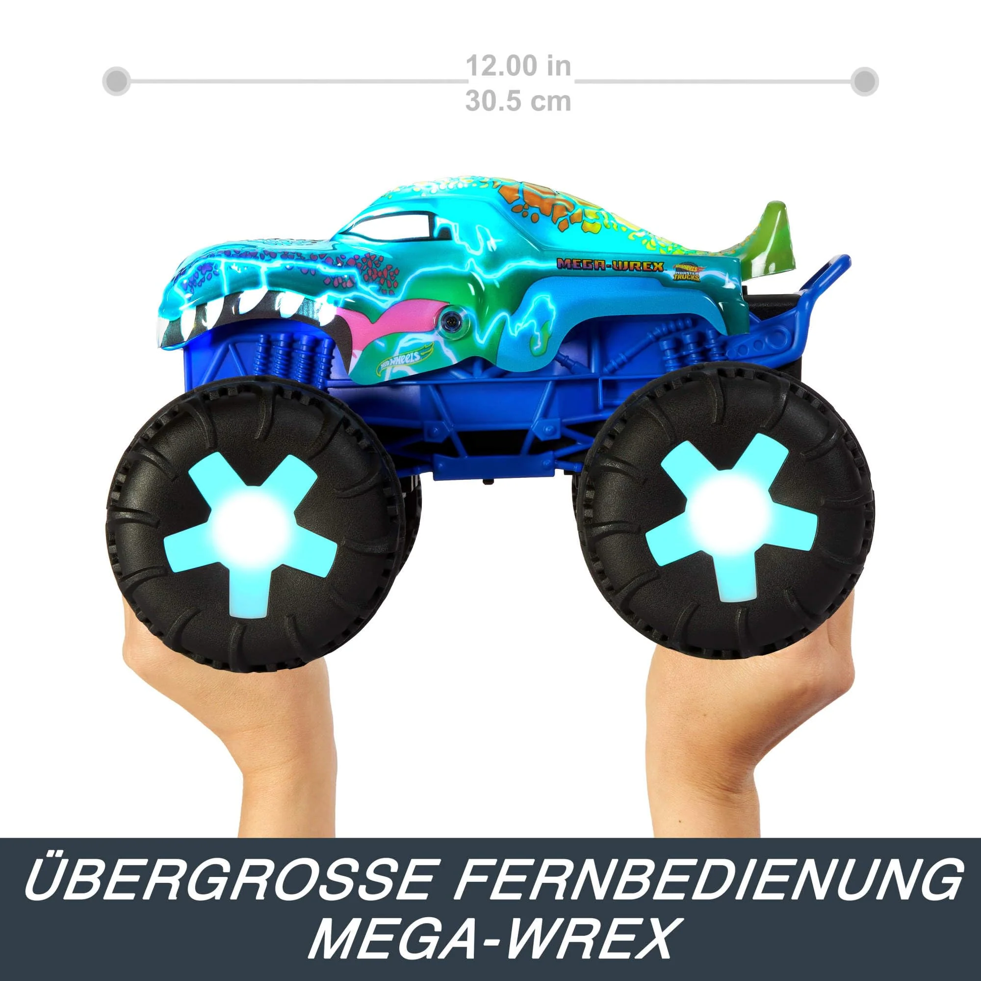 Hot Wheels Monster Trucks Ferngesteuertes Auto, Spielzeugtruck, übergroßer Mega-Wrex Alive im Maßstab 1:15 mit Fernbedienung, 3 ferngesteuerte Spielmodi mit interaktiven Lichtern und Geräuschen, JBD90 - Image 6