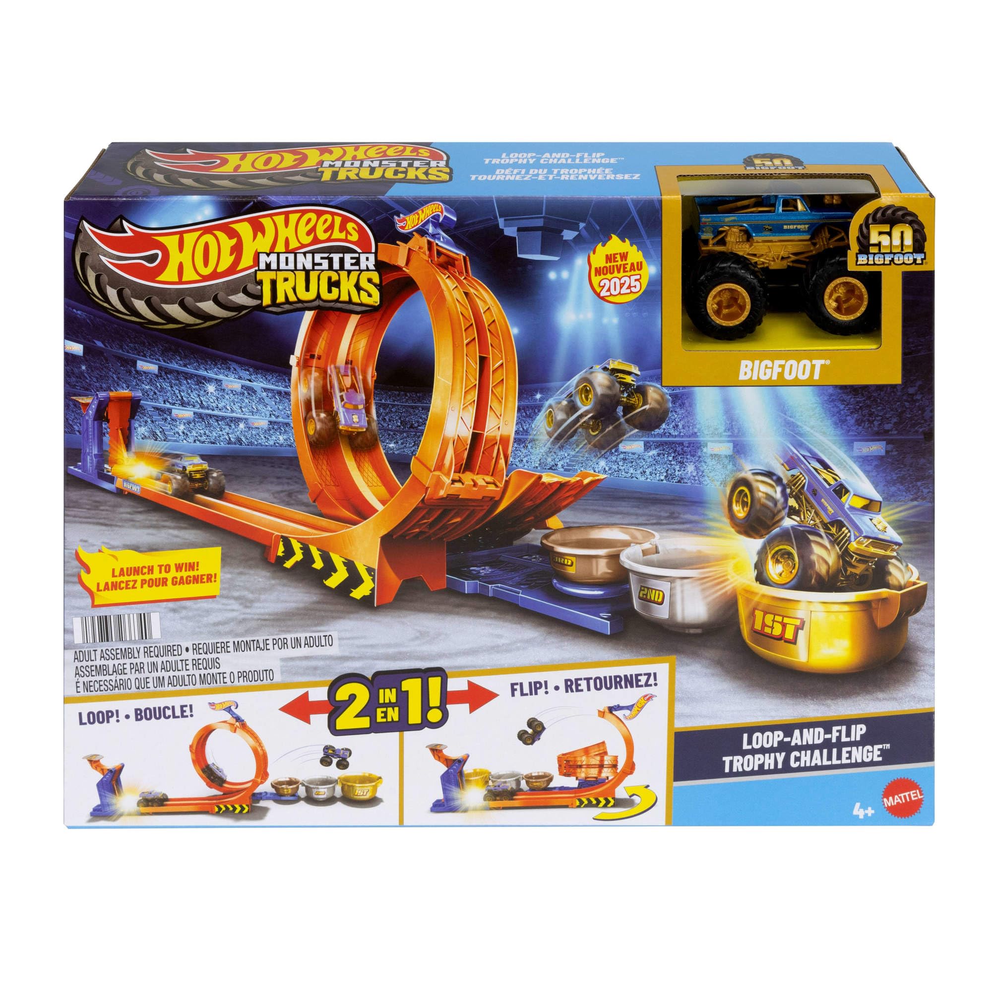 Hot Wheels Monster Trucks Truck- und Strecken-Spielset, Loop & Flip Trophy Challenge Spielset und Die-Cast-Bigfoot zum 50. Jubiläum im Maßstab 1:64, zwei Spielmöglichkeiten, JBX64 - Image 2