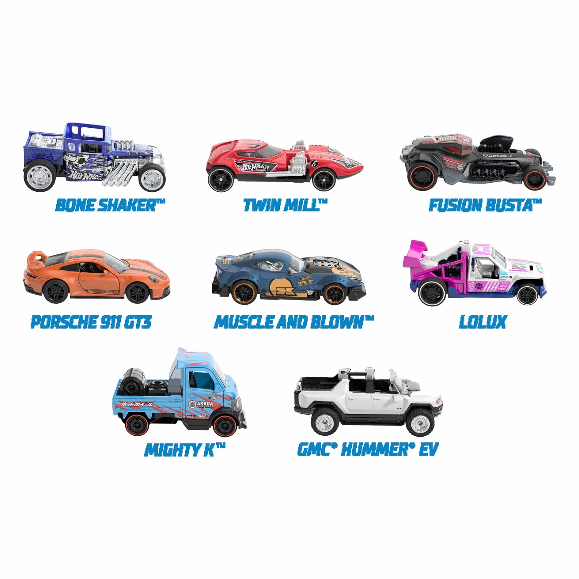 Hot Wheels Pull-Back Speeders Spielzeugauto im Maßstab 1:43, Auto zum Zurückziehen und Loslassen, mit Rolomatic-Motor oder Tür, Kofferraum oder Motorhaube zum Öffnen, Modelle können variieren, HPR70 - Image 6
