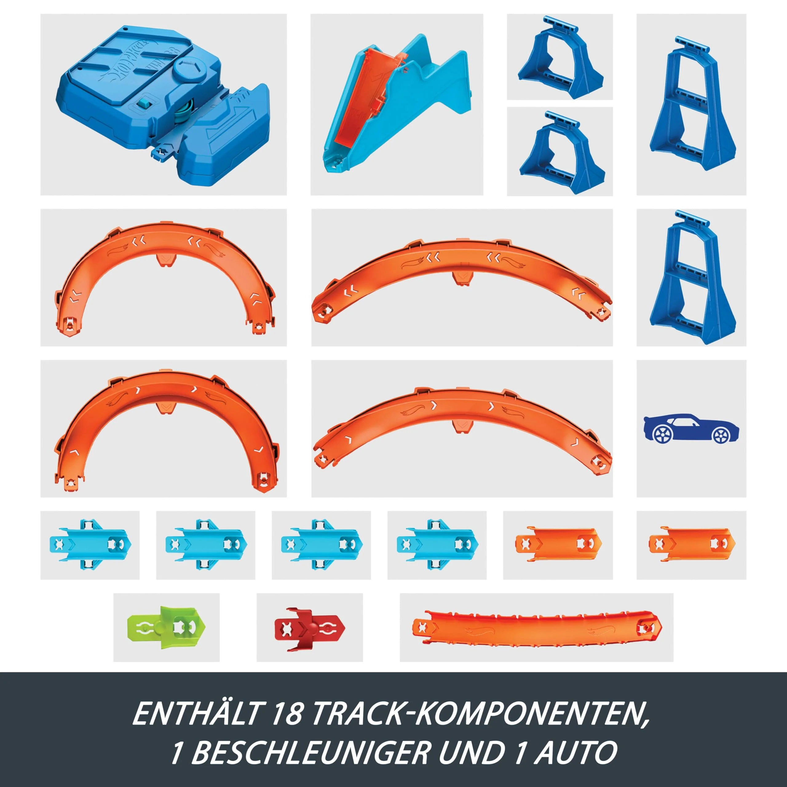 Hot Wheels Spielzeugauto Streckenset, Deluxe-Bauset mit motorisiertem Beschleuniger, Fahrzeug im Maßstab 1:64, Track-Schnellstecksystem, Beschleuniger-Sprung-Schnellstrecke,JDB49 - Image 3