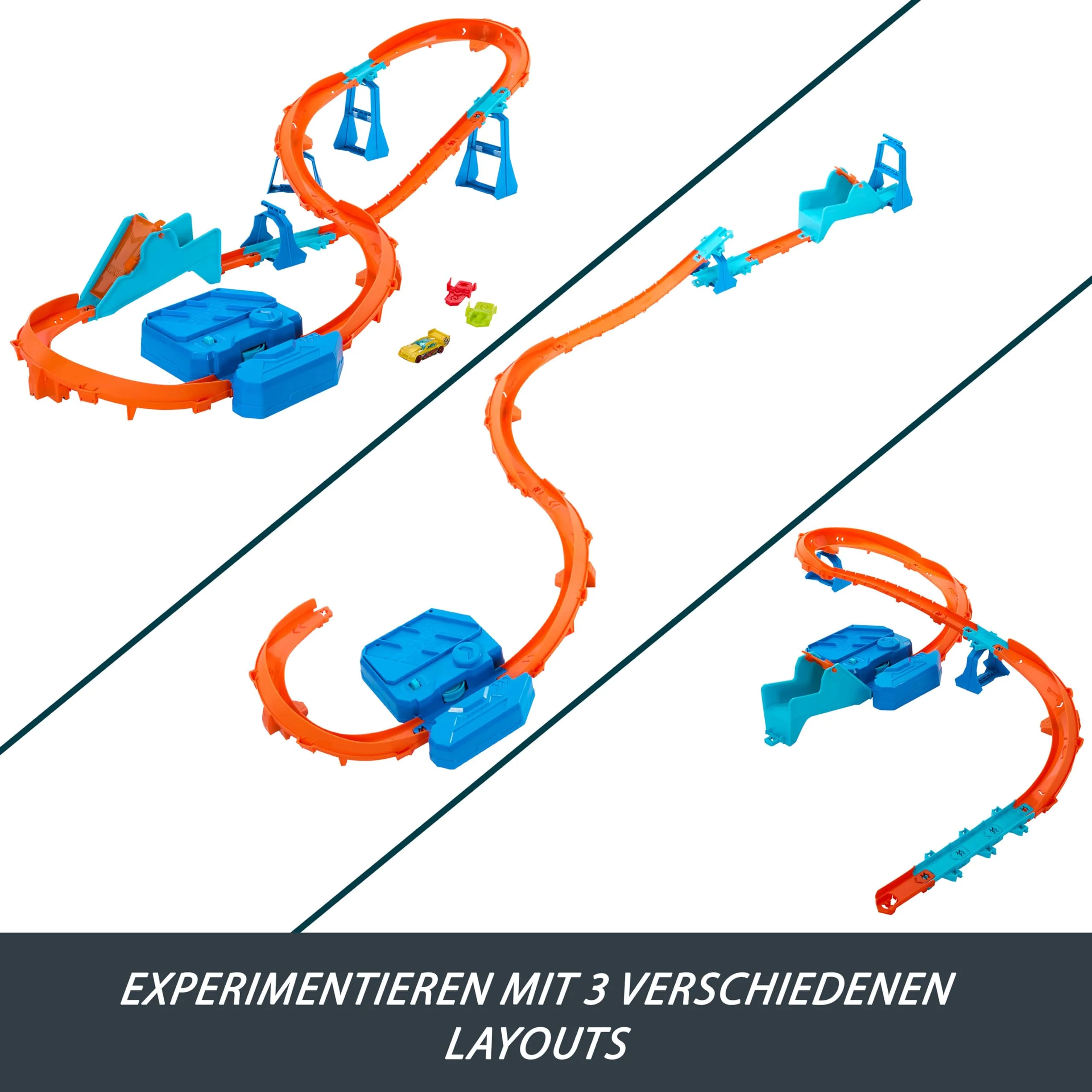 Hot Wheels Spielzeugauto Streckenset, Deluxe-Bauset mit motorisiertem Beschleuniger, Fahrzeug im Maßstab 1:64, Track-Schnellstecksystem, Beschleuniger-Sprung-Schnellstrecke,JDB49 - Image 4