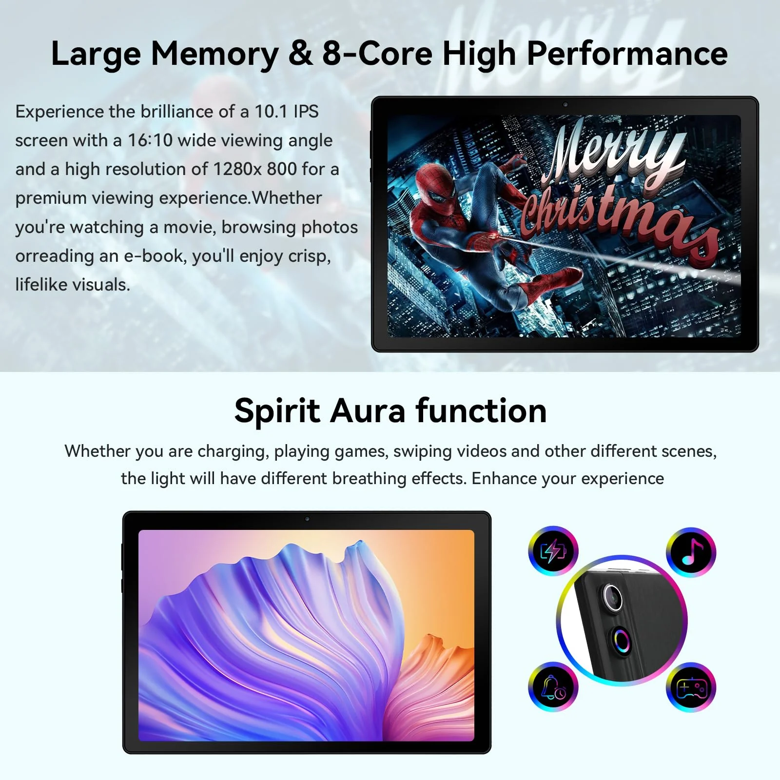 HotLight Tablet 10 Zoll Android 14 Tablet, Octa-Core Prozessor, 10GB+64GB(TF 1TB), Aura spirituell, WideVine L1, WiFi6, BT 5.3, 5000mAh, Tablet PC mit USB OTG und Gesichtserkennung, Schwarz - Image 4