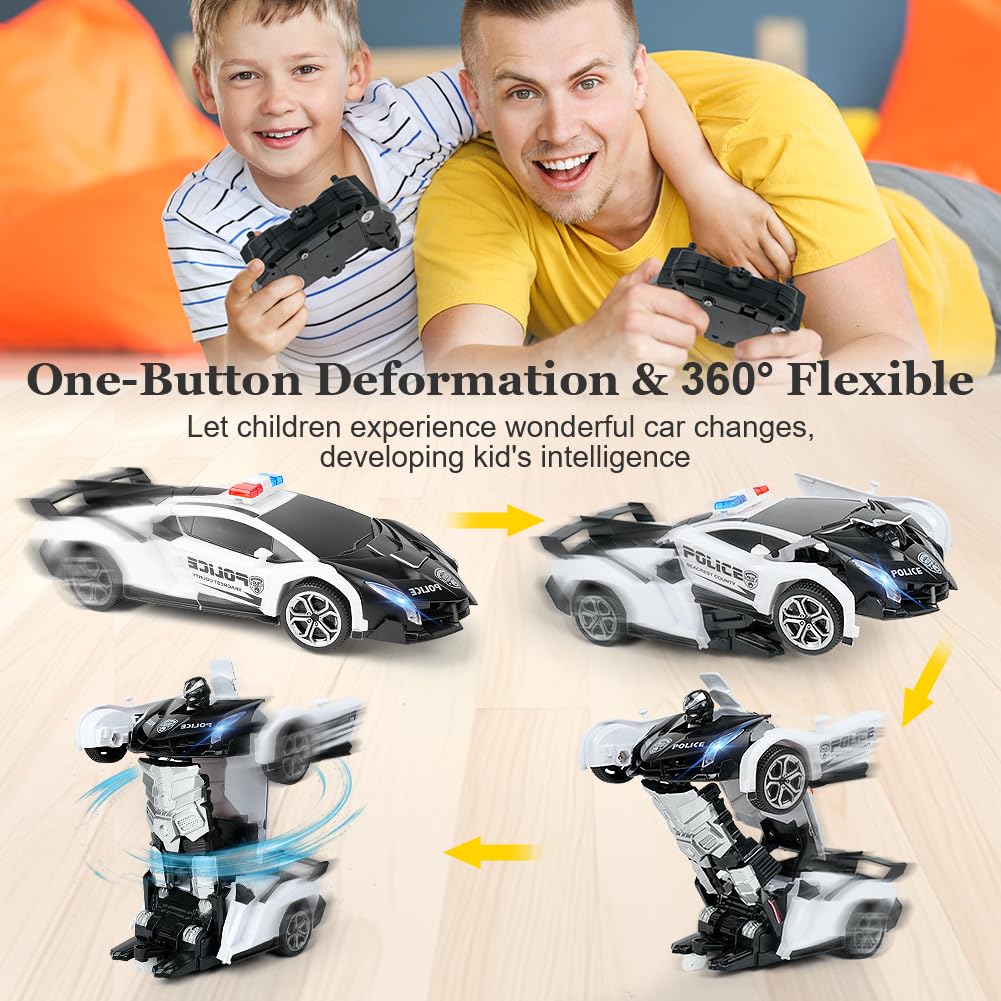 HOTUT Ferngesteuertes Auto, 1:18 Transformator 2-in-1 Roboter Spielzeug mit 2.4GHz Fernbedienung, Polizeiauto Geschenk für Jungen und Mädchen ab 6+ Jahre - Image 5