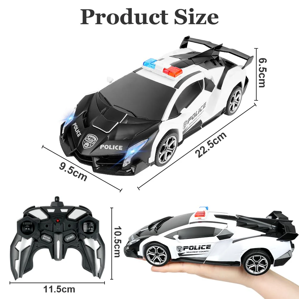 HOTUT Ferngesteuertes Auto, 1:18 Transformator 2-in-1 Roboter Spielzeug mit 2.4GHz Fernbedienung, Polizeiauto Geschenk für Jungen und Mädchen ab 6+ Jahre - Image 6