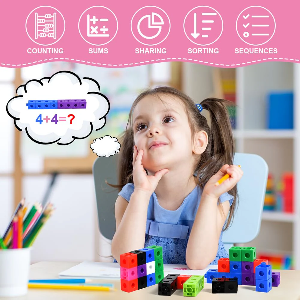 HOTUT Steckwürfel, 100 Stück Mathe Würfel, rechenwürfel grundschule, Lernen Lernspiele, rechenhilfe Geschenk ab 3-8 Jahren Jungen und Mädchen - Image 4
