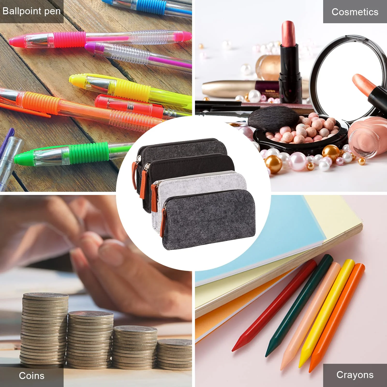 Houdao Multifunktions Kosmetiktasche - 4 Stück Filz Beutel für Stifte, Bleistifte, Leuchtmarker und andere Schulbedarf - Image 3