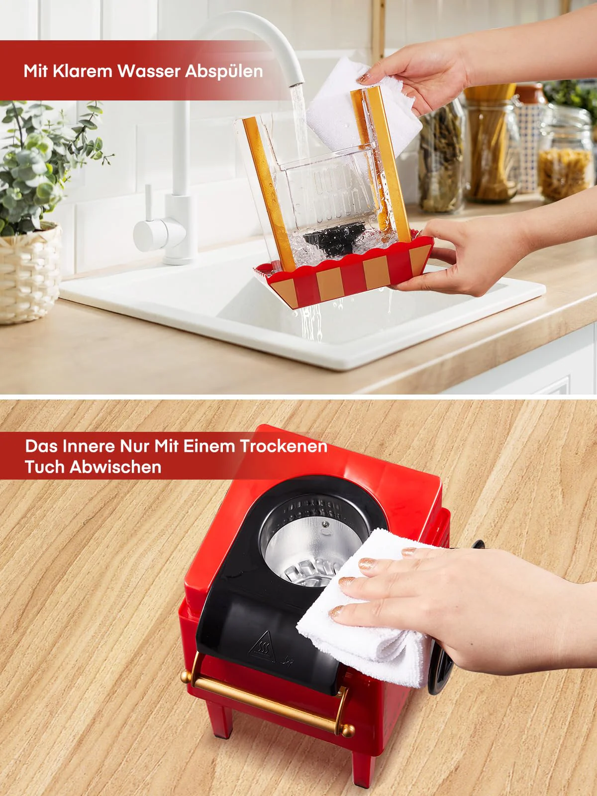 HOUSNAT Popcornmaschine Heissluft - Retro Klein Popcorn Maker -Fettfreies Ölfreies & Gesunder Maïs Snack - 1200W Popcorn Maschine für Zuhause - Filmabend & Weihnachten - Rot - Image 3