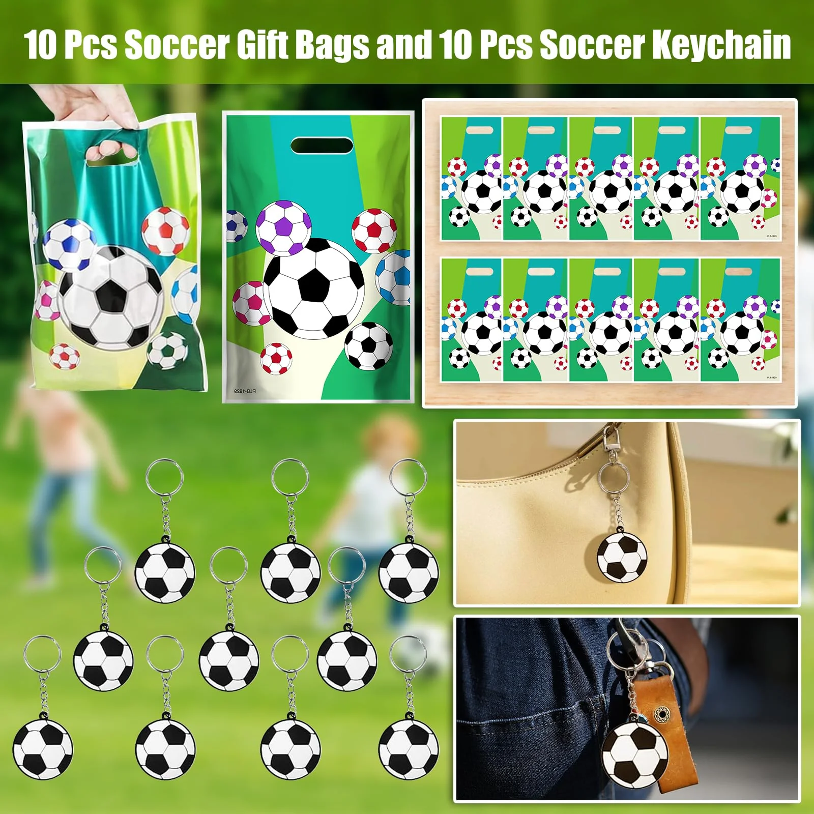 HOVIBU 112 Pcs Fußball Party Mitgebsel Kinder, Geschenke Kindergeburtstag Mit Taschen, Schlüsselanhänger, Schnapparmband, Sticker, Spinning-Fußball, Für Junge Und Mädchen - Image 4