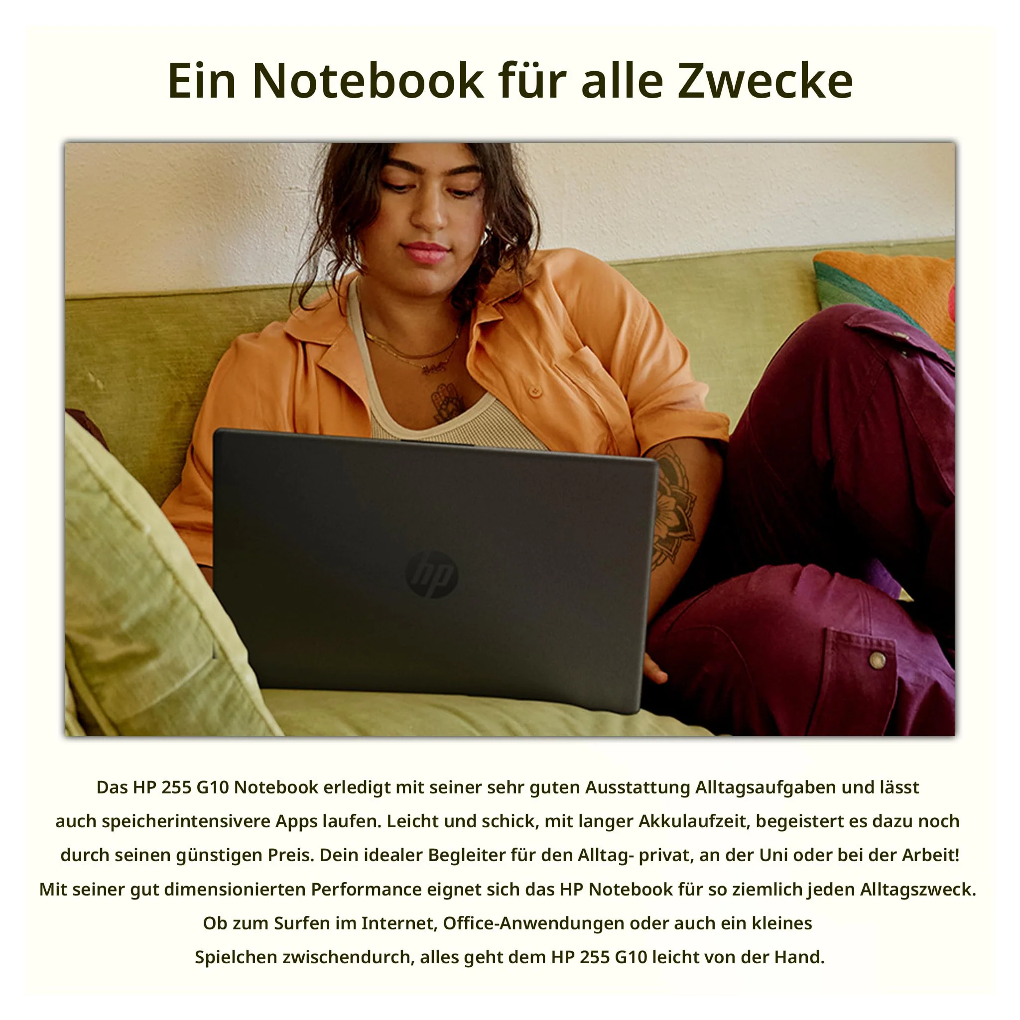 HP 255 G10 Business Laptop, AMD Ryzen 5 7530U, 64 GB DDR4 RAM, 1 TB PCIe SSD, 15.6" IPS FHD Display, AMD Radeon Graphics, QWERTZ Tastatur, Windows 11 Pro, Anthrazit - Image 2