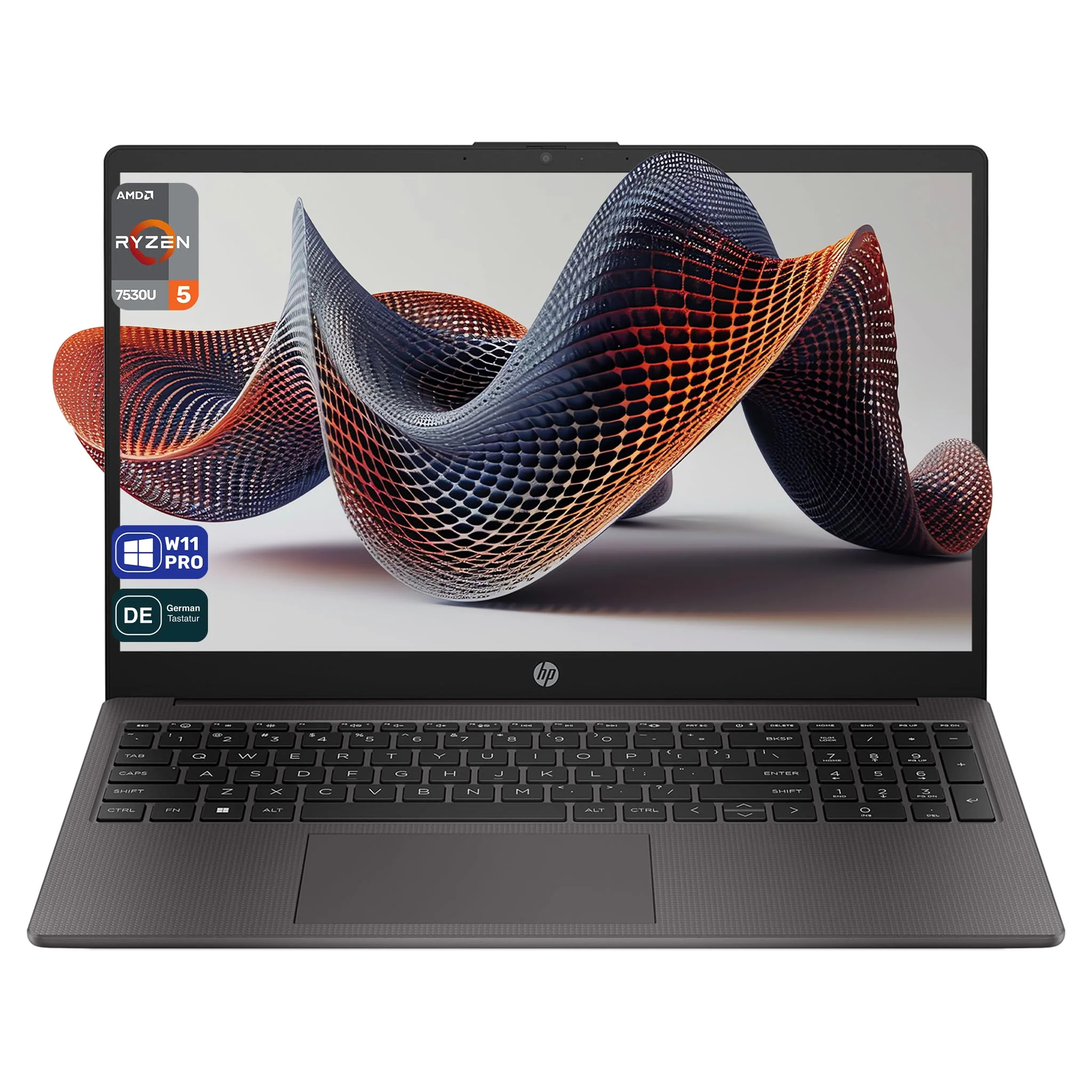 HP 255 G10 Business Laptop, AMD Ryzen 5 7530U, 64 GB DDR4 RAM, 2 TB PCIe SSD, 15.6" IPS FHD Display, AMD Radeon Graphics, QWERTZ Tastatur, Windows 11 Pro, Anthrazit