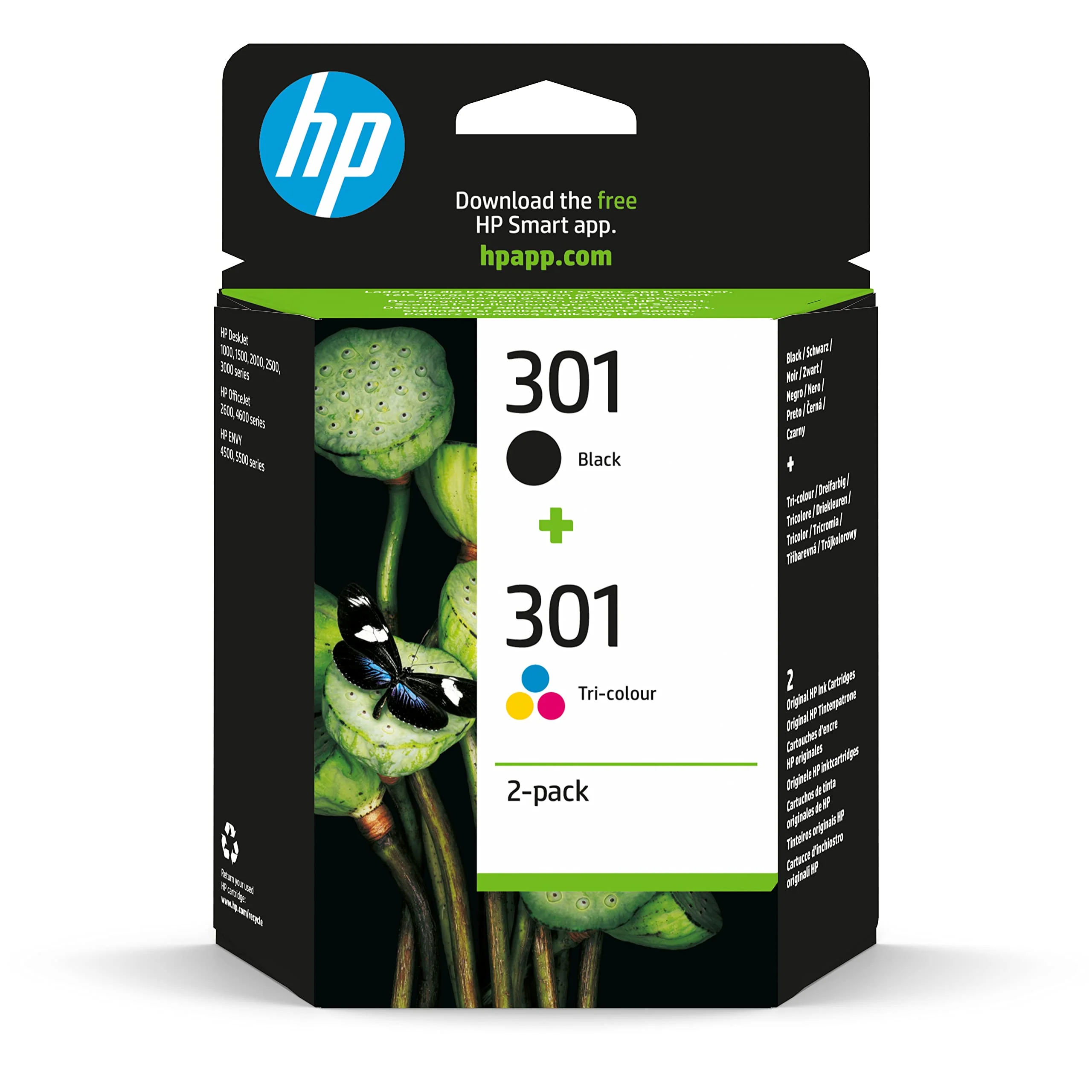 HP 301 2er-Pack Tintenpatronen, 1 schwarz und 1 dreifarbig Original (N9J72AE) Schwarz/Rot/Blau/Gelb - Image 3