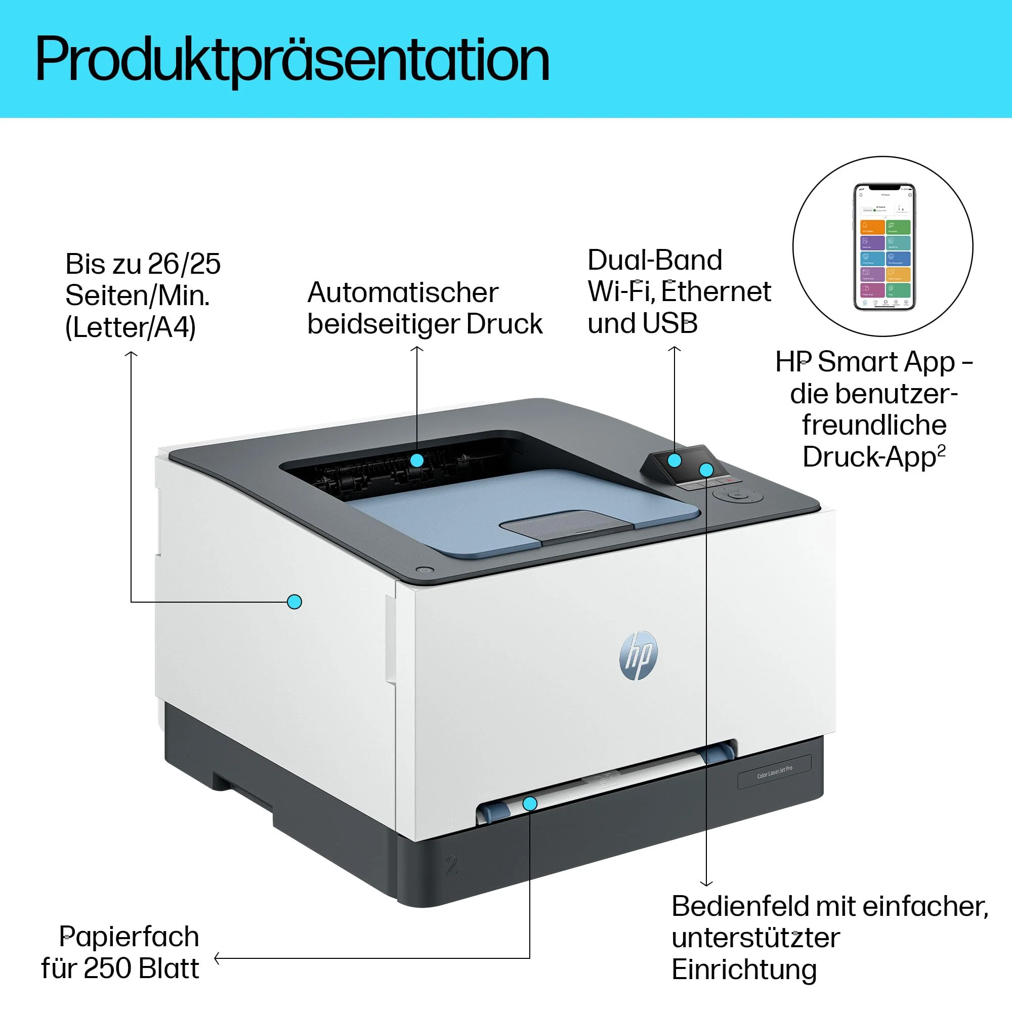 HP Color LaserJet Pro 3202dw Farblaserdrucker, Automatischer beidseitiger Druck, Hohe Druckgeschwindigkeit, Wi-Fi, High-Speed USB, Ethernet, HP Wolf Pro Security, Konzipiert für Arbeitsgruppen - Image 10