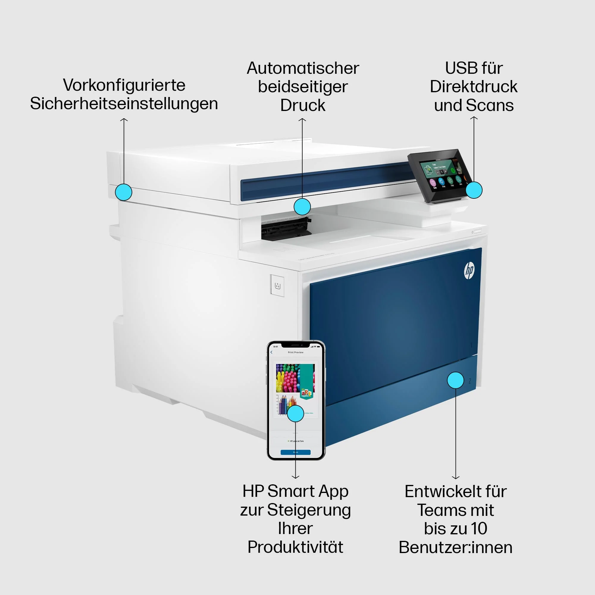 HP Color LaserJet Pro MFP 4302dw Multifunktions-Farblaserdrucker, Automatischer beidseitiger Druck, Hohe Druckgeschwindigkeit, Bis zu 50.000 Seiten pro Monat, Wi-Fi, HP Wolf Pro Security - Image 2