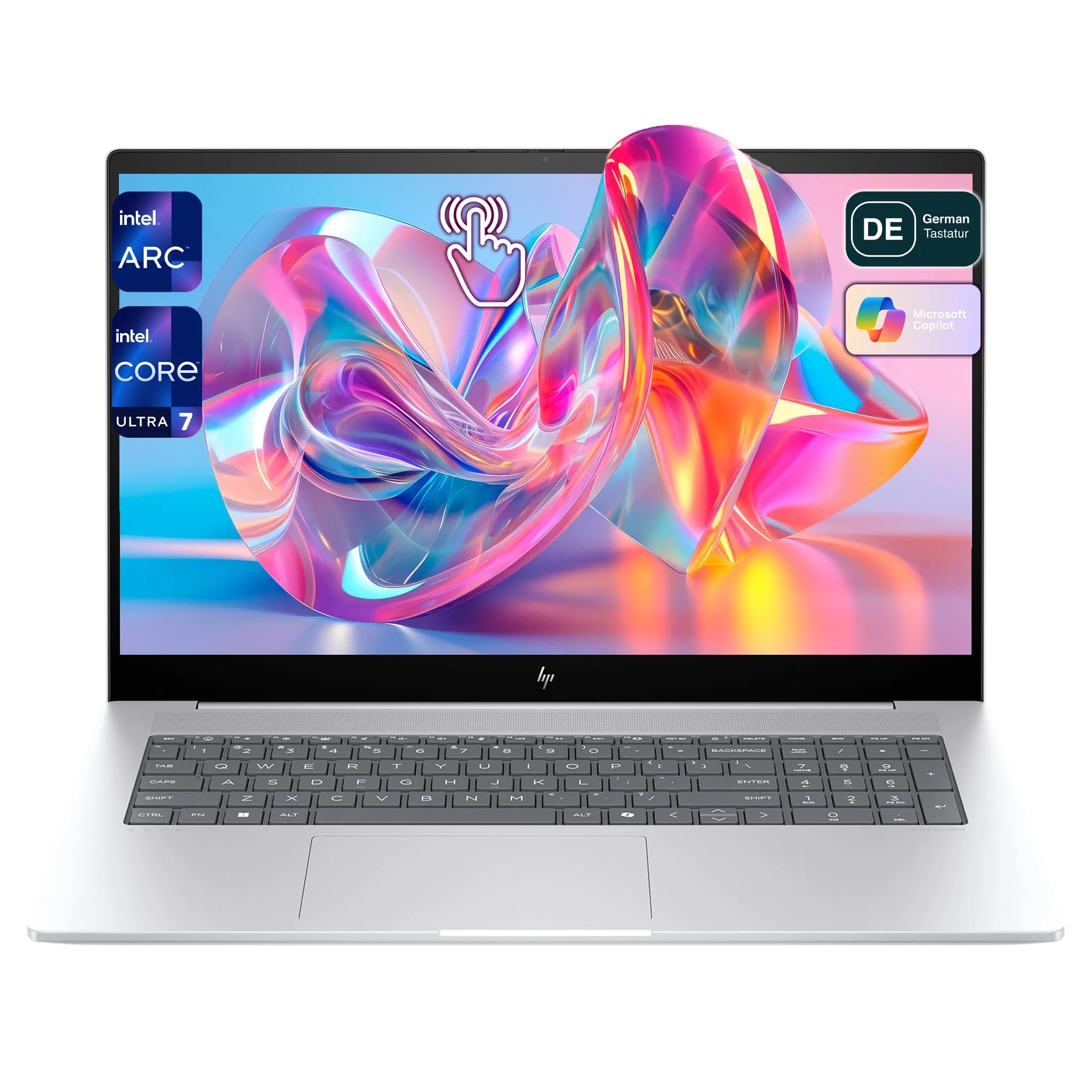 HP Envy Business Laptop, Intel Core Ultra 7-155H, 32 GB DDR5 RAM, 1 TB PCIe SSD, 17.3" FHD IPS Touchscreen, Intel Arc Graphics, QWERTZ Tastatur, Windows 11 Home, Silber