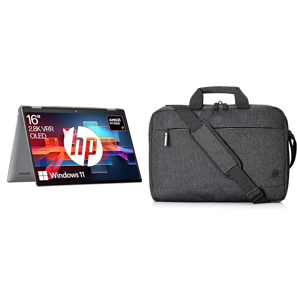 HP Envy x360 2-in1 Laptop | 16” OLED Touchscreen | AMD Ryzen 7 8840HS | 16 GB LPDDR5 RAM | 1TB SSD | AMD Radeon-Grafikeinheit | Windows 11 Home | Copilot+ Key | QWERTZ | Silber Laptophülle