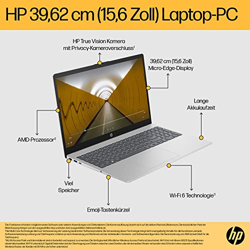 HP Laptop, 15,6" FHD Display, AMD Ryzen 5 7520U, 16 GB DDR5 RAM, 512 GB SSD, AMD Radeon-Grafik, Windows 11 Home, QWERTZ, Natural Silver mit HP Fast Charge - Image 3