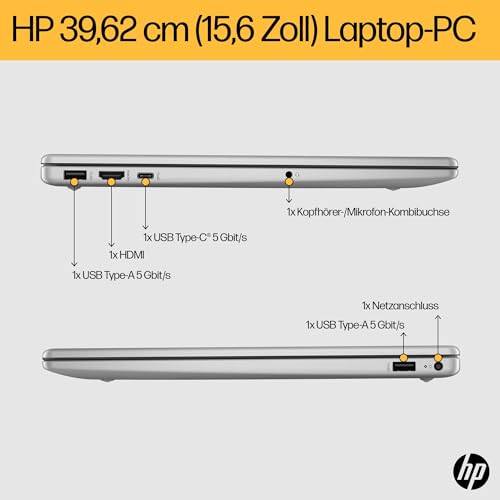 HP Laptop, 15,6" FHD Display, AMD Ryzen 5 7520U, 16 GB DDR5 RAM, 512 GB SSD, AMD Radeon-Grafik, Windows 11 Home, QWERTZ, Natural Silver mit HP Fast Charge - Image 4