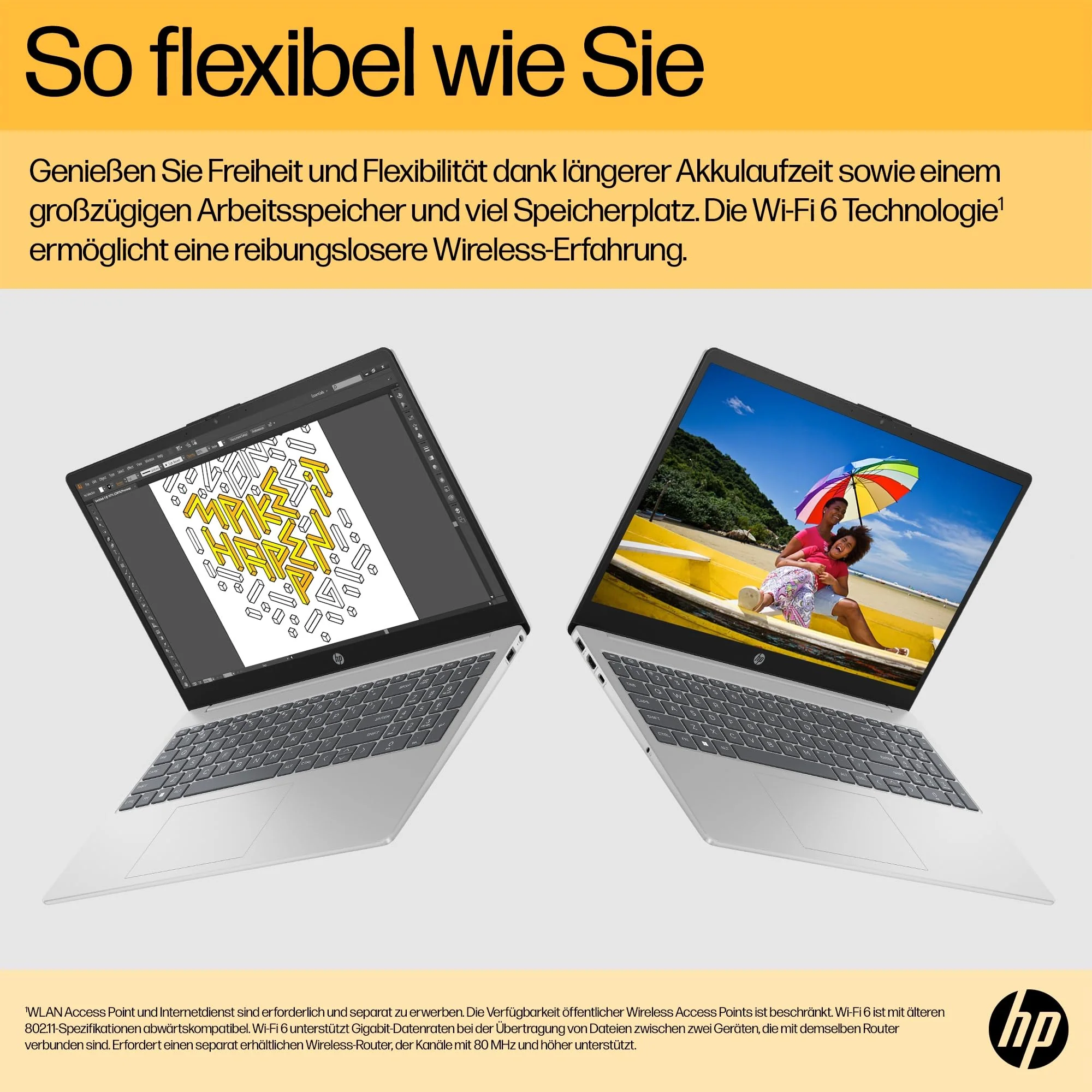 HP Laptop, 15,6" FHD Display, AMD Ryzen 5 7520U, 16 GB DDR5 RAM, 512 GB SSD, AMD Radeon-Grafik, Windows 11 Home, QWERTZ, Natural Silver mit HP Fast Charge - Image 8