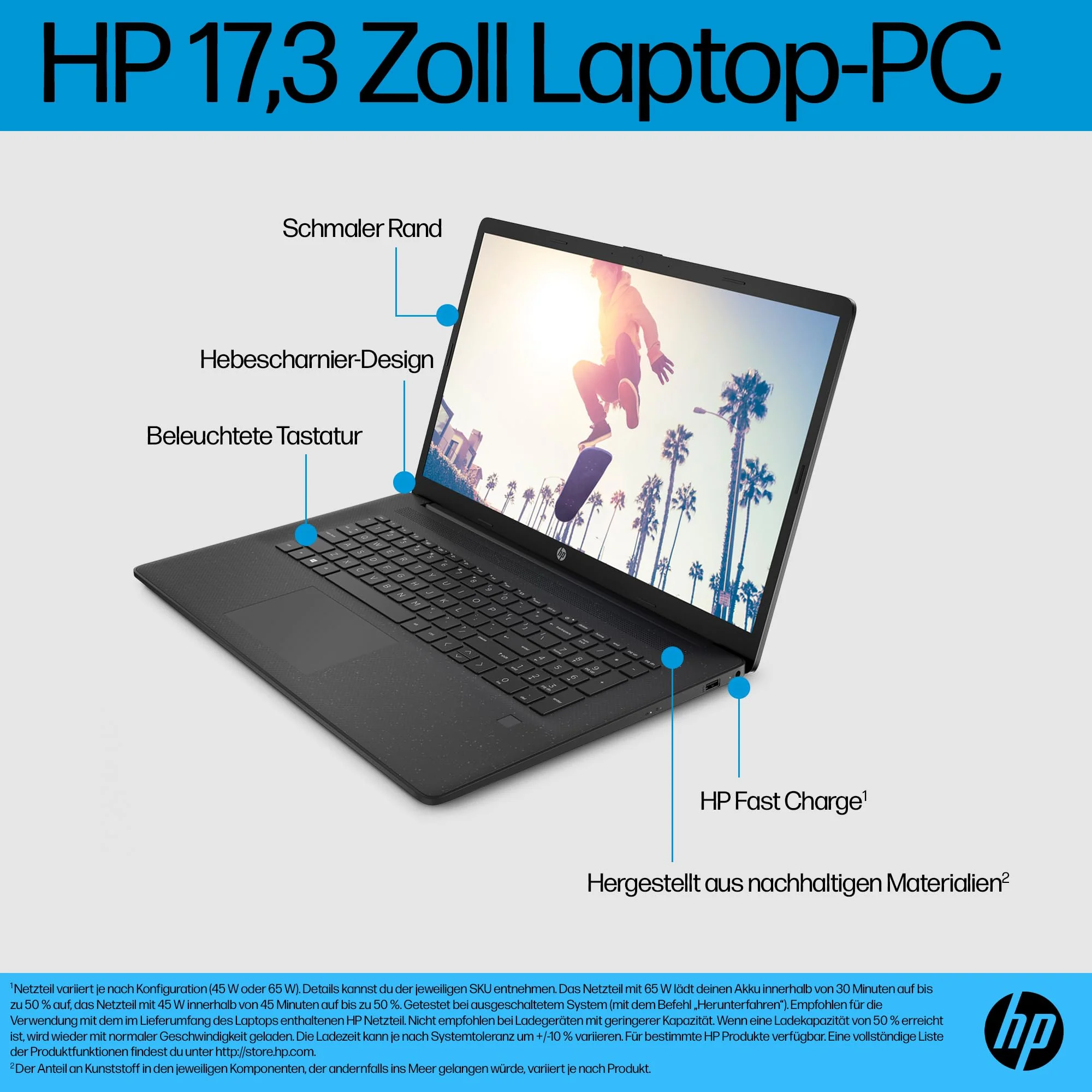 HP Laptop mit 17,3" FHD Display, AMD Ryzen 3 7320U, 8 GB DDR5 RAM, 512 GB SSD, AMD Radeon-Grafik, Windows 11, QWERTZ, Schwarz inkl. 25 GB Dropbox-Speicher für 12 Monate - Image 15