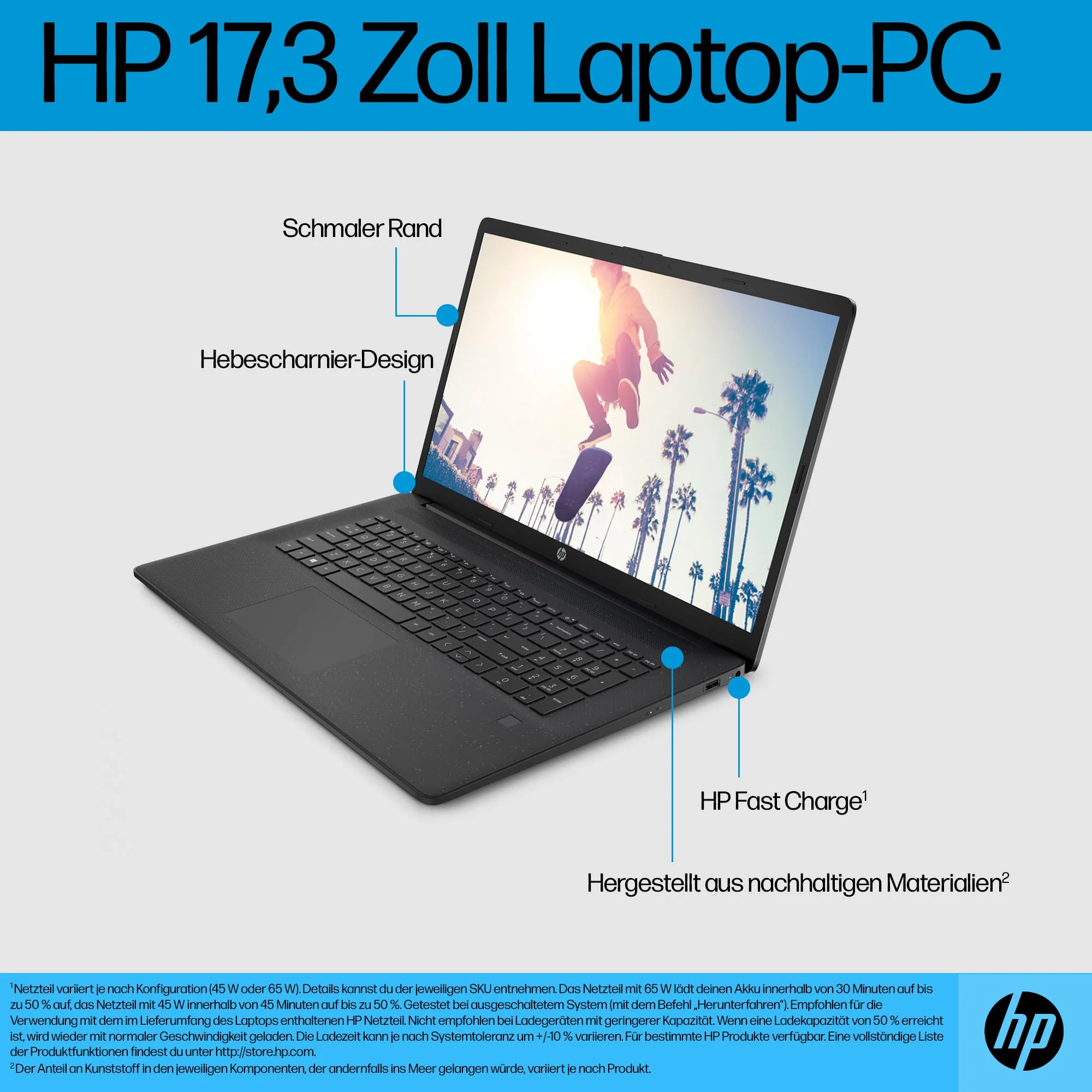 HP Laptop mit 17,3" FHD Display, AMD Ryzen 3 7320U, 8 GB DDR5 RAM, 512 GB SSD, AMD Radeon-Grafik, Windows 11, QWERTZ, Schwarz inkl. 25 GB Dropbox-Speicher für 12 Monate - Image 7