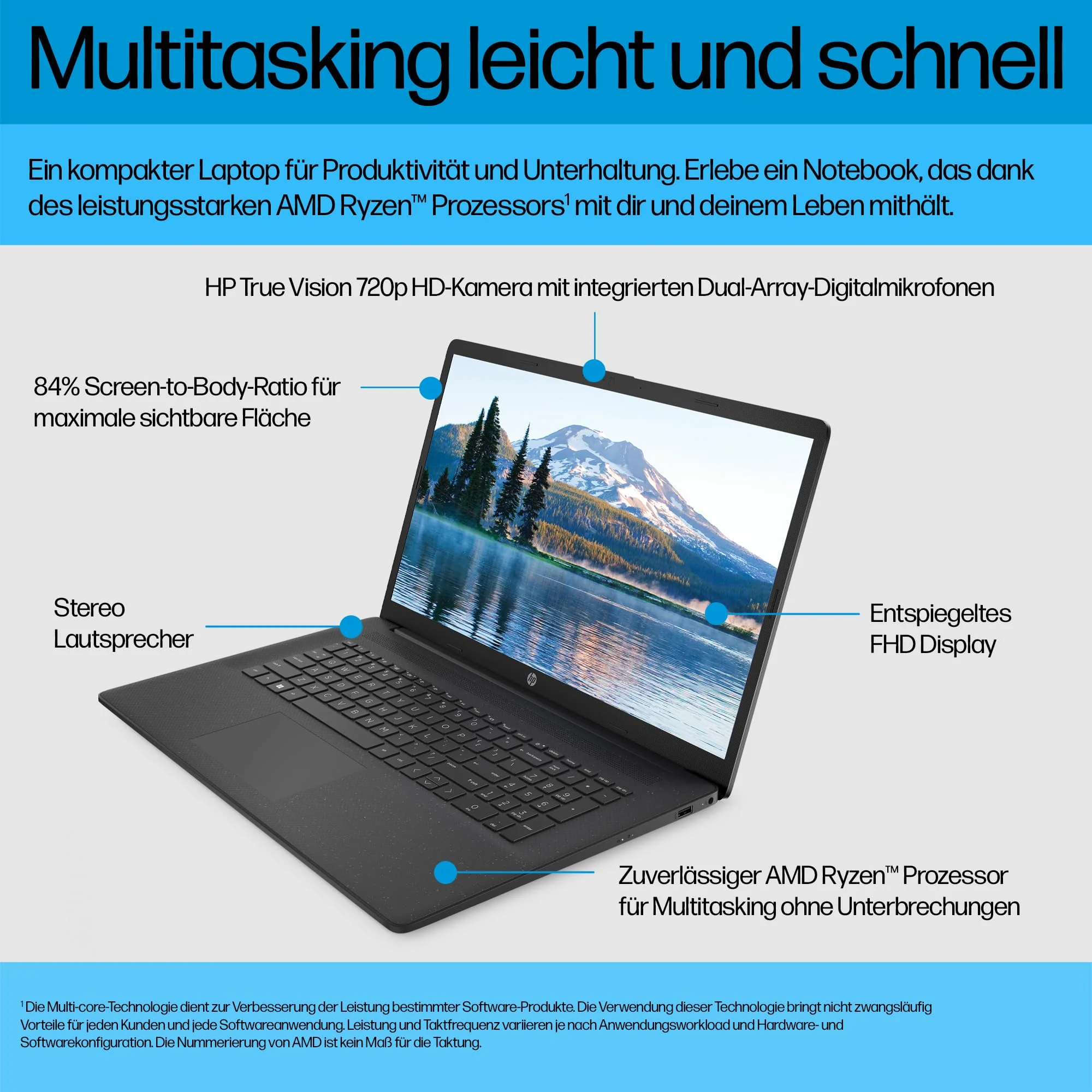 HP Laptop mit 17,3" FHD Display, AMD Ryzen 3 7320U, 8 GB DDR5 RAM, 512 GB SSD, AMD Radeon-Grafik, Windows 11, QWERTZ, Schwarz inkl. 25 GB Dropbox-Speicher für 12 Monate - Image 9