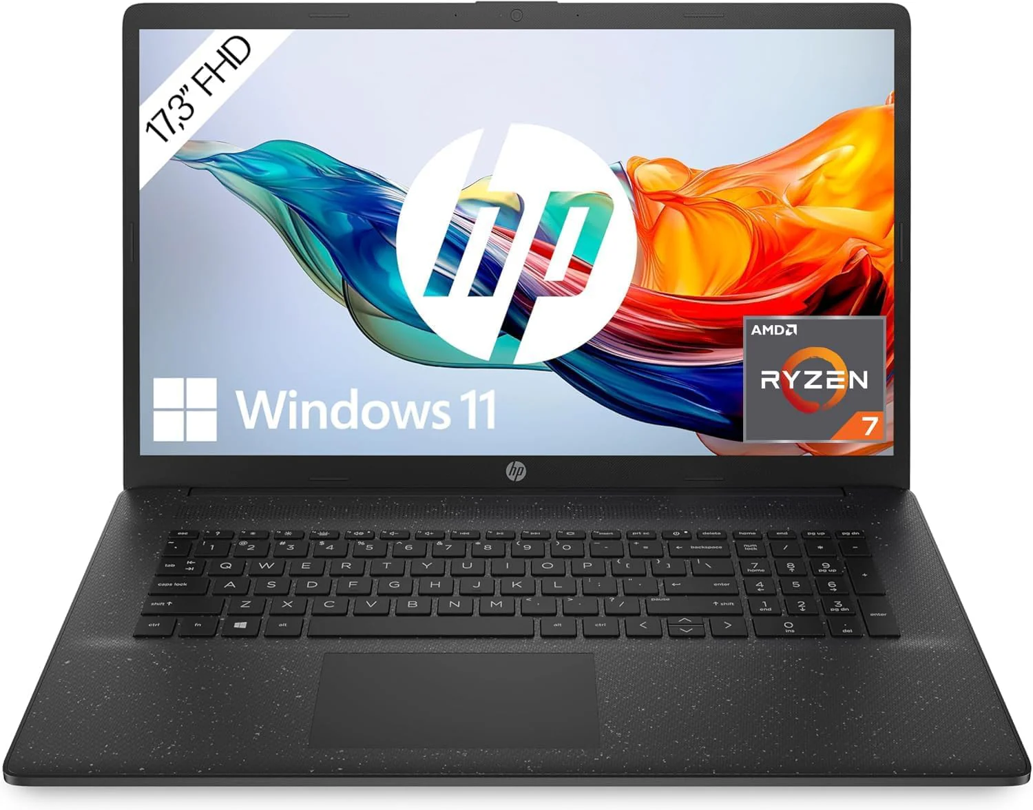 HP Laptop mit 17,3 Zoll FHD Display, AMD Ryzen 7 7730U, 16 GB DDR4 RAM, 512 GB SSD, AMD Radeon-Grafik, Windows 11, QWERTZ Tastatur, Schwarz mit HP 280 Silent Wireless Maus, Schwarz - Image 3